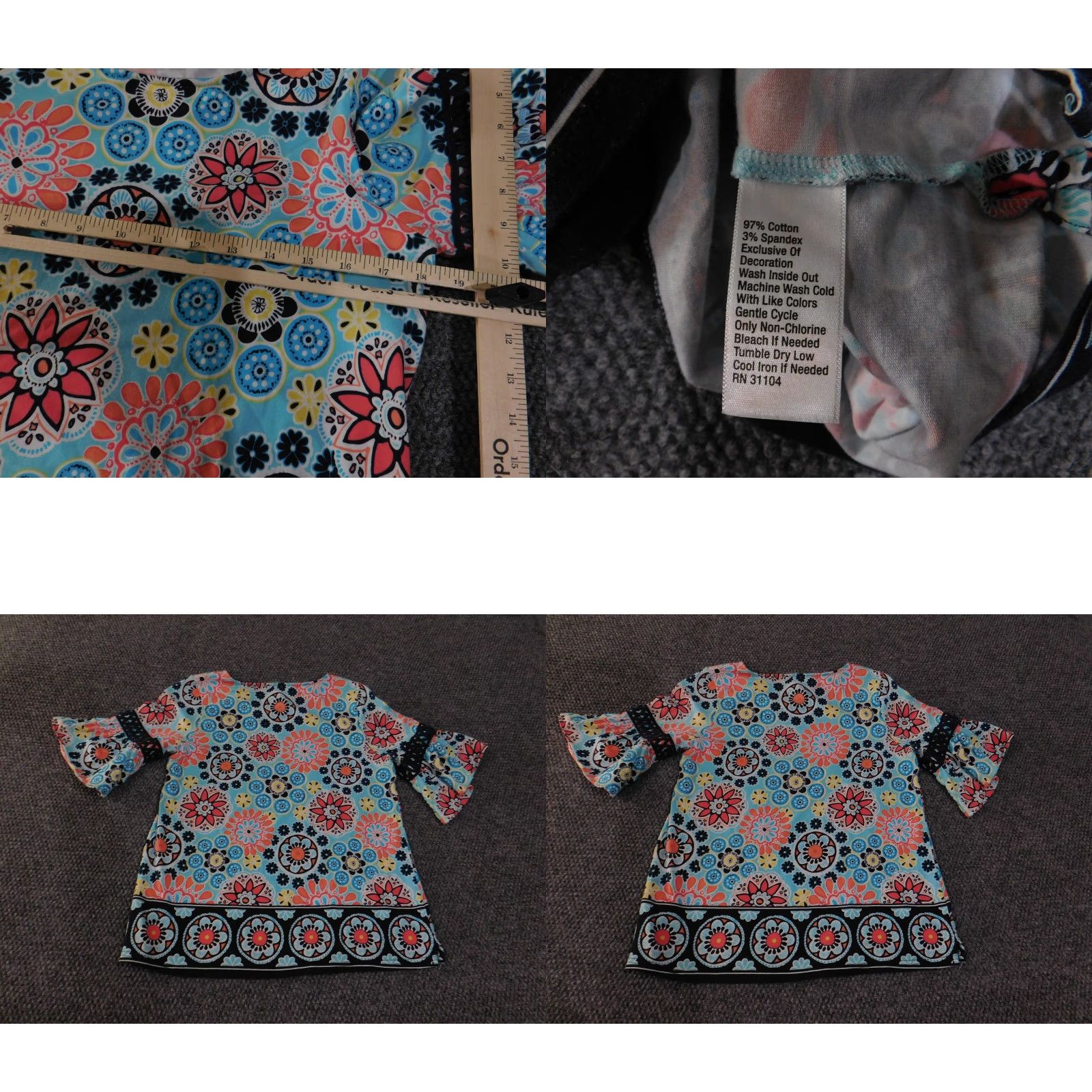 Vintage Crown & Ivy Top Womens Small Floral Bell Sleeve Boho Stretch Shirt Size S / US 4 / IT 40 - 8 Thumbnail