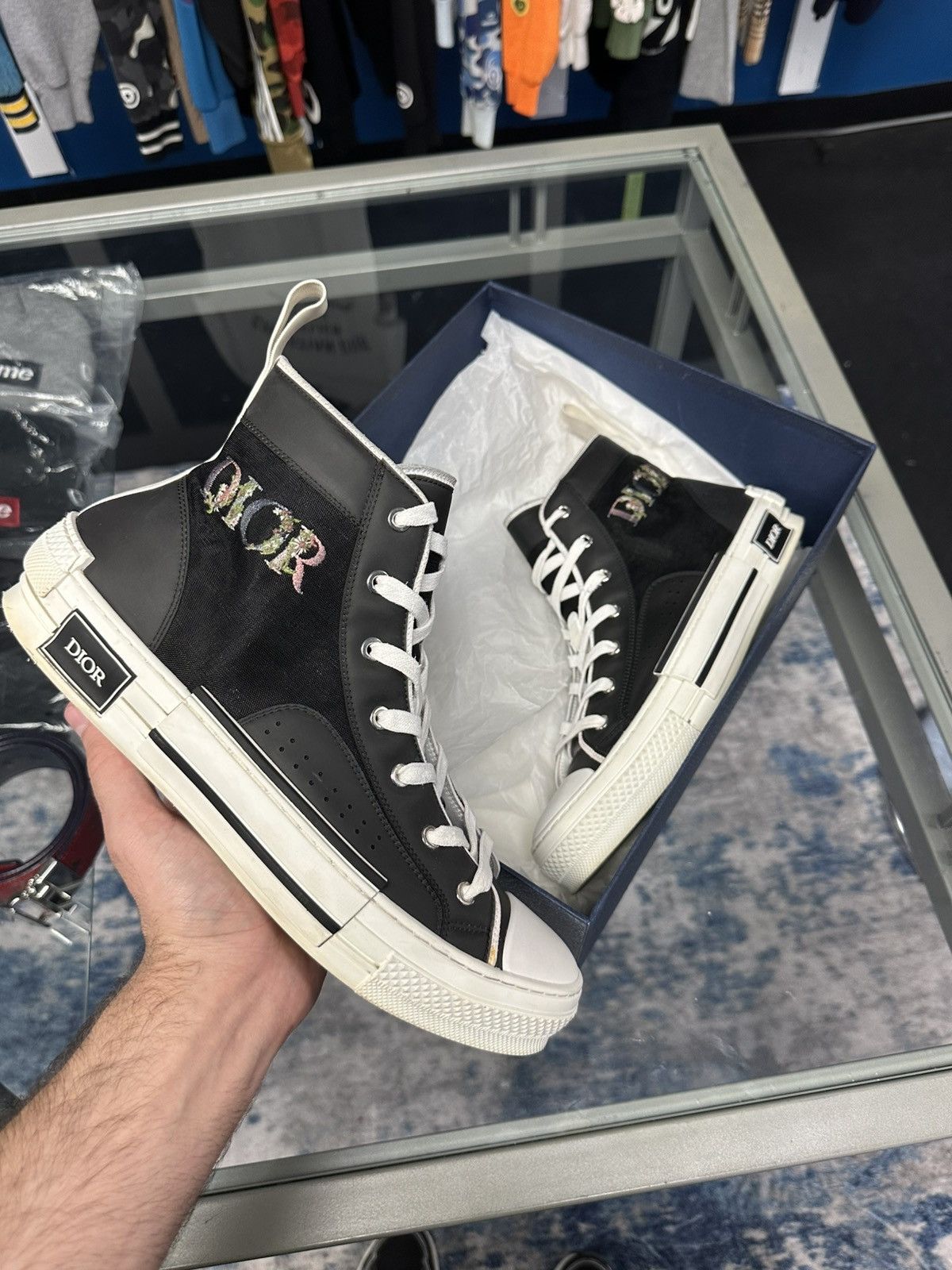 Dior B23 High Top Sneaker 'Black Embroidered Flower Logo'