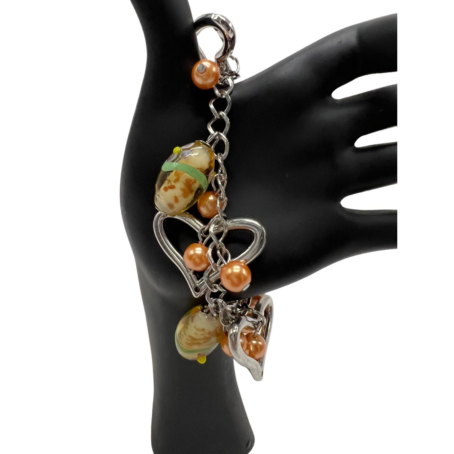 Other Copper Colored Beads with Metal Hearts Bracelet 6.5" Size ONE SIZE - 1 Thumbnail