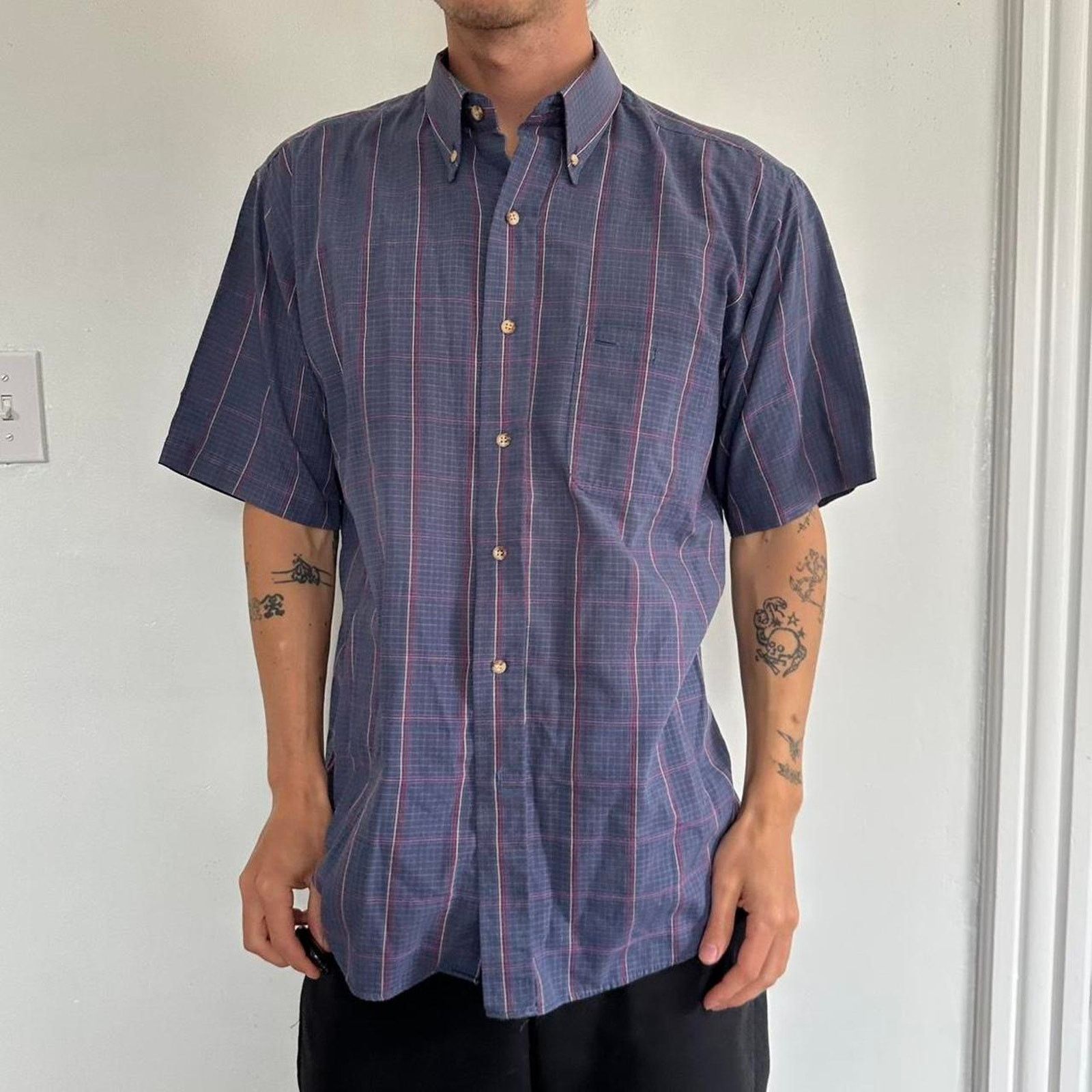 Vintage Vintage 70s Plaid Basic Light Thin Button Up Camp Work Shirt Size US L / EU 52-54 / 3 - 2 Thumbnail