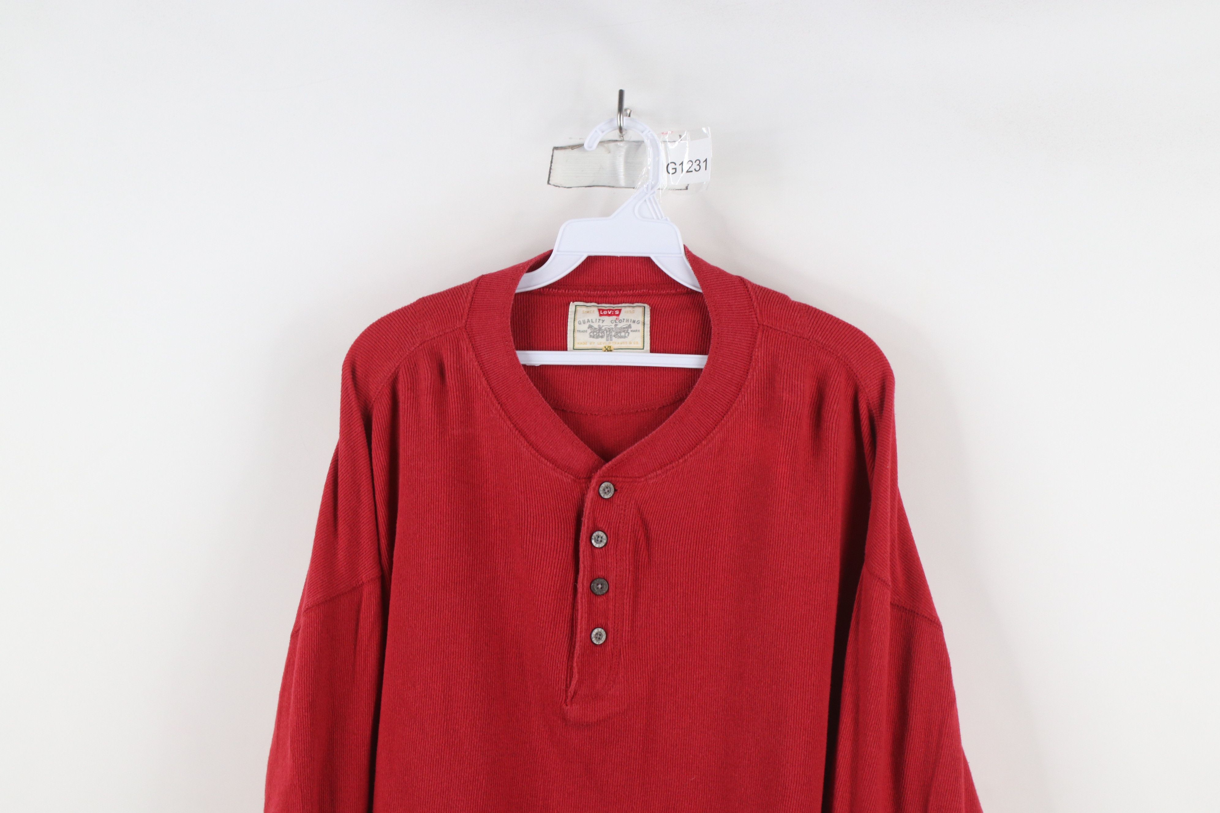 Levi's × Vintage Vintage 90s Levis Ribbed Knit Long Sleeve Henley T-Shirt Size US XL / EU 56 / 4 - 2 Thumbnail