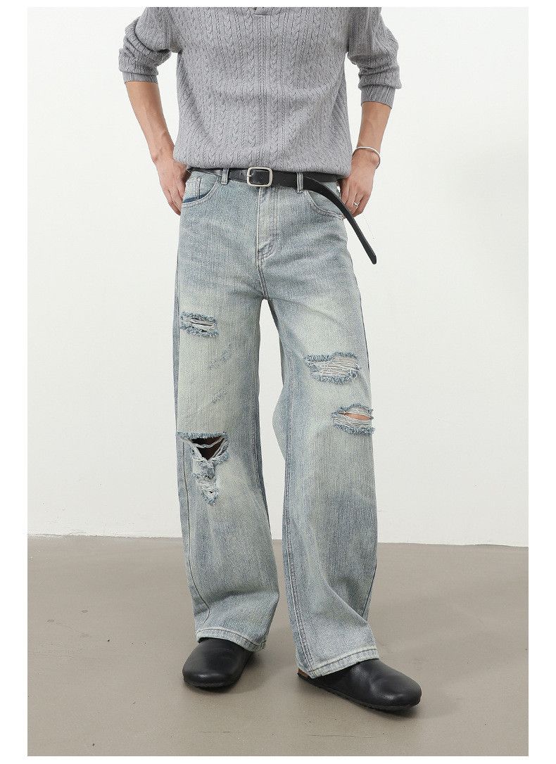 Jean Retro men's loose American high street ripped scimitar jeans Size US 32 / EU 48 - 2 Thumbnail