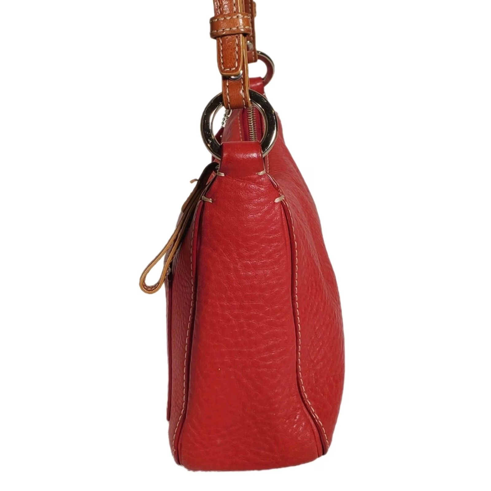 Coach VINTAGE COACH Chelsea Hobo Shoulder Bag 8E99 Red Pebbled Leather Caramel Brown Strap Chelsea Hobo Shoulder Bag Women Medium Red 2005 Y2K Size ONE SIZE - 3 Thumbnail