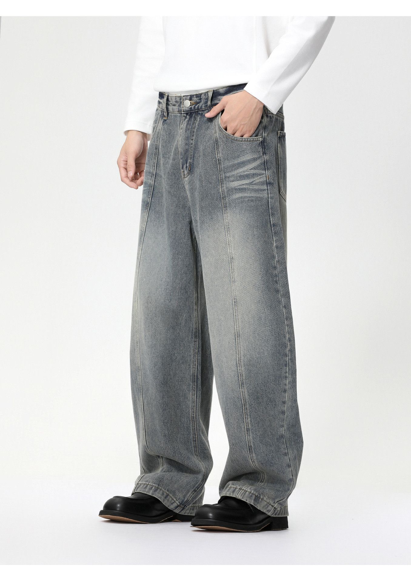Vintage Washed wide-leg distressed versatile washed scimitar jeans Size US 32 / EU 48 - 4 Thumbnail