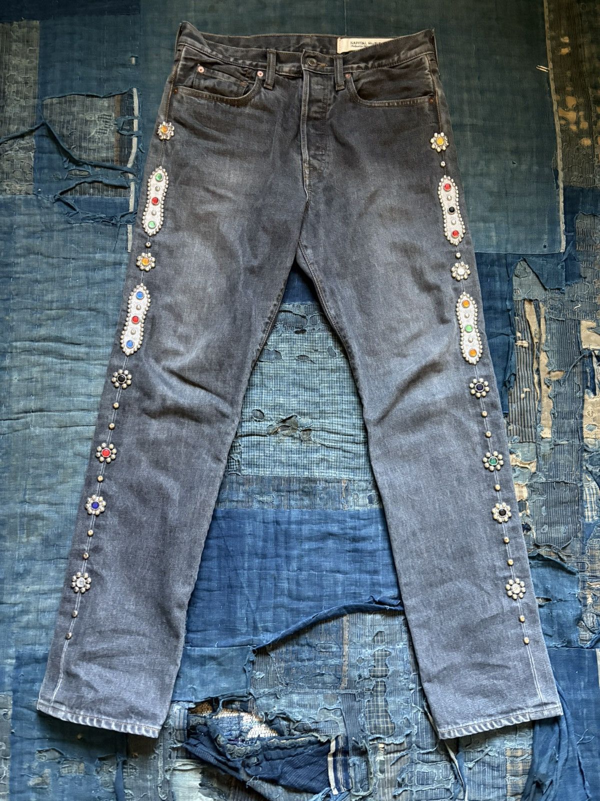 Kapital 14oz Denim 5p Monkey Cisco Studs Pants Black