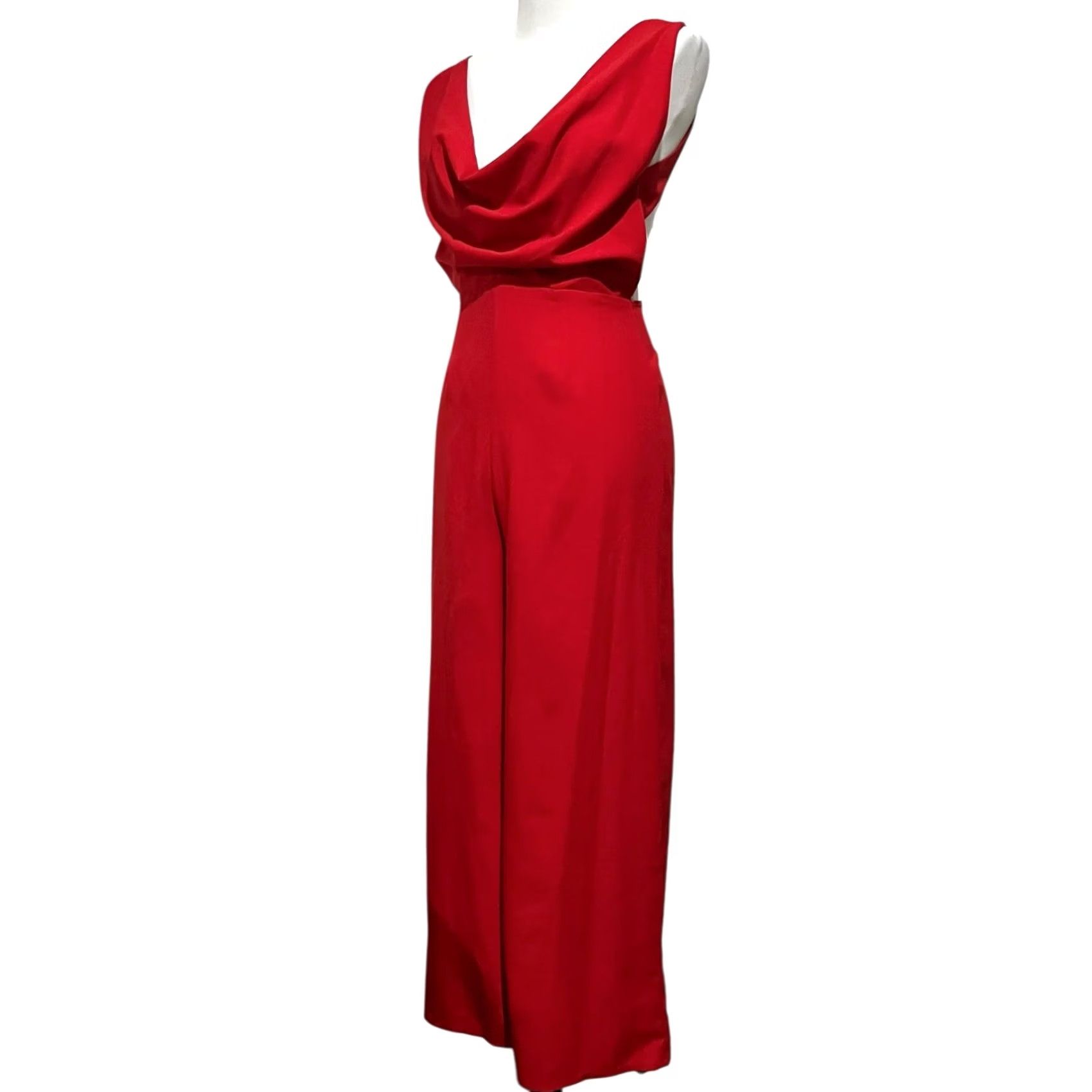 Asos ASOS Jumpsuit Womens Red Draped Neckline Open Back Strappy Size 6 Size 28" / US 6 / IT 42 - 4 Thumbnail