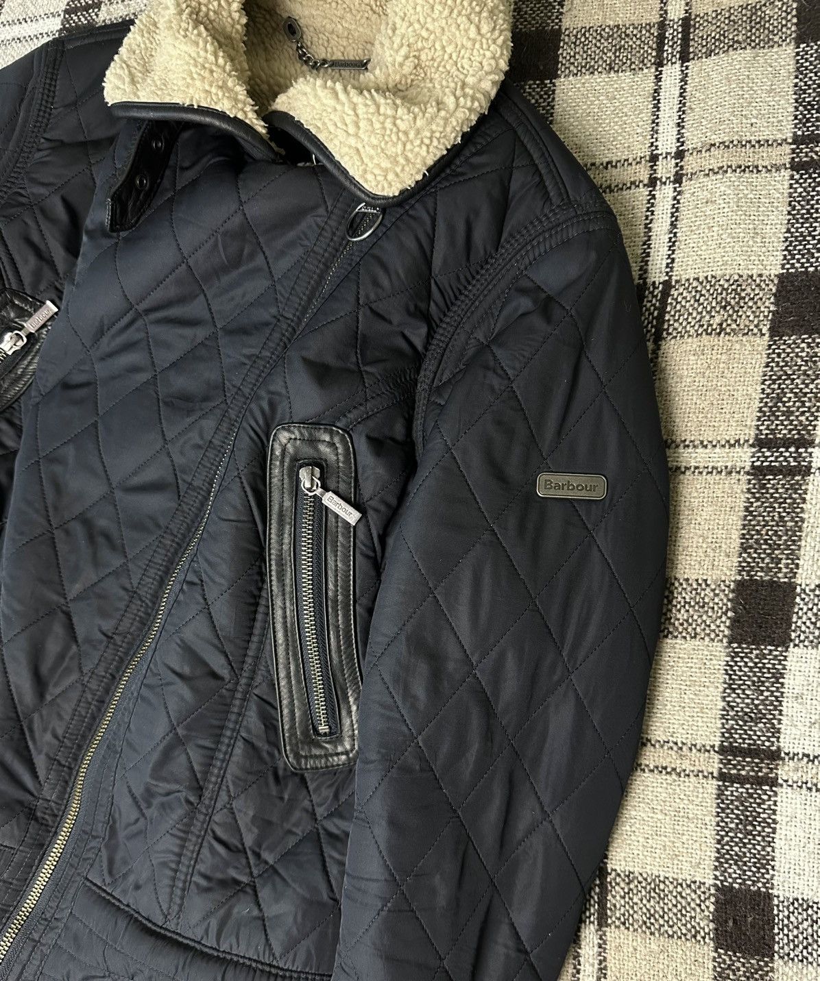 Barbour Battalion Quilt Navy Jacket with Sherpa size 36/uk10