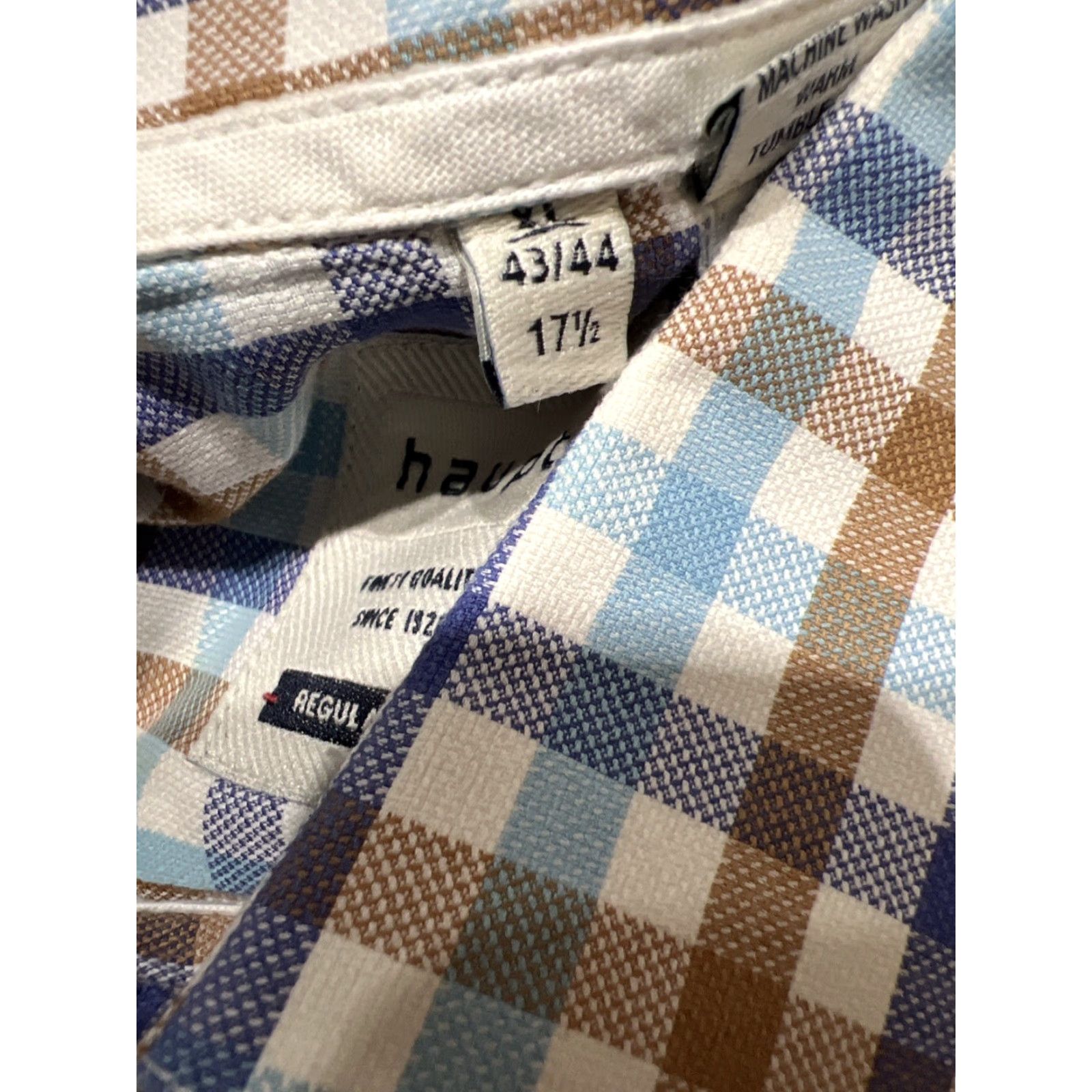 Vintage Haupt Mens Dress Shirt XL Long Sleeve Plaid Blue Business Formal Workwear 17.5 Neck Size 46R - 6 Thumbnail