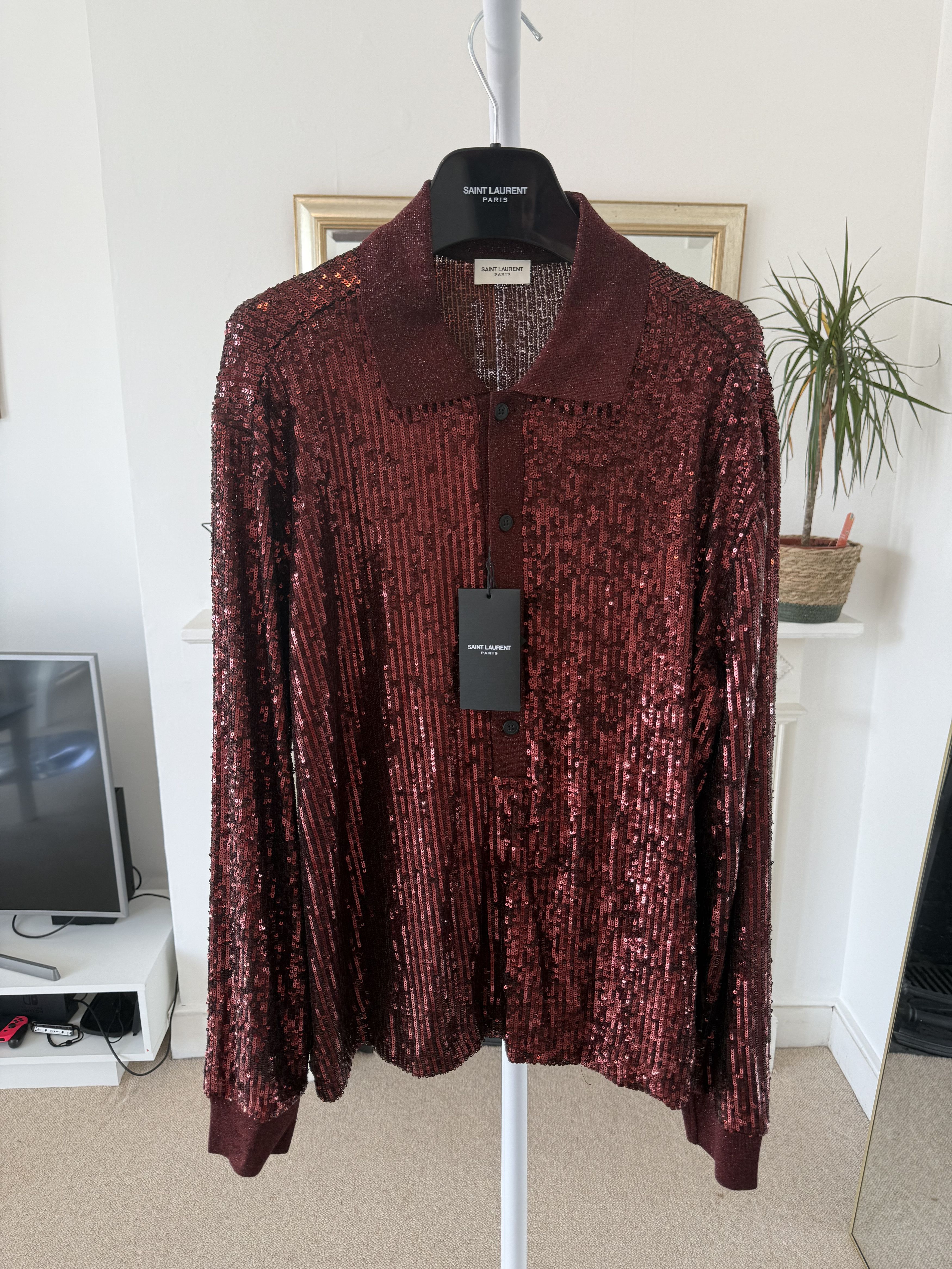 Saint Laurent Paris SS22 Saint Laurent Long Sleeve Sequin Polo Shirt Size US L / EU 52-54 / 3 - 1 Thumbnail