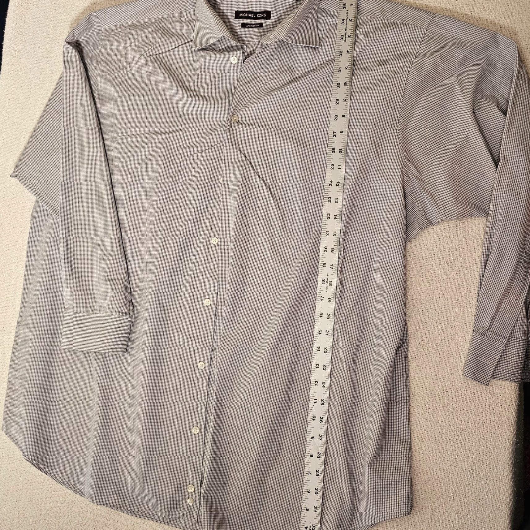 Michael Kors Michael Kors Shirt Men's 17.5 34 White Check Button-Up Long Sleeve Luxe Cotton Size US XXL / EU 58 / 5 - 4 Thumbnail
