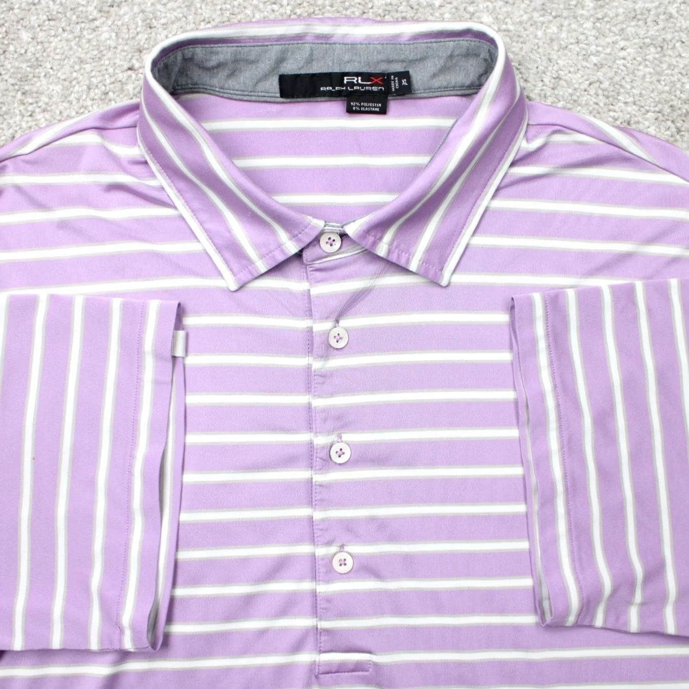 RLX Ralph Lauren RLX Ralph Lauren Polo Shirt Mens XL Purple/White Striped Short Sleeve Polo Shirt Size US XL / EU 56 / 4 - 2 Thumbnail