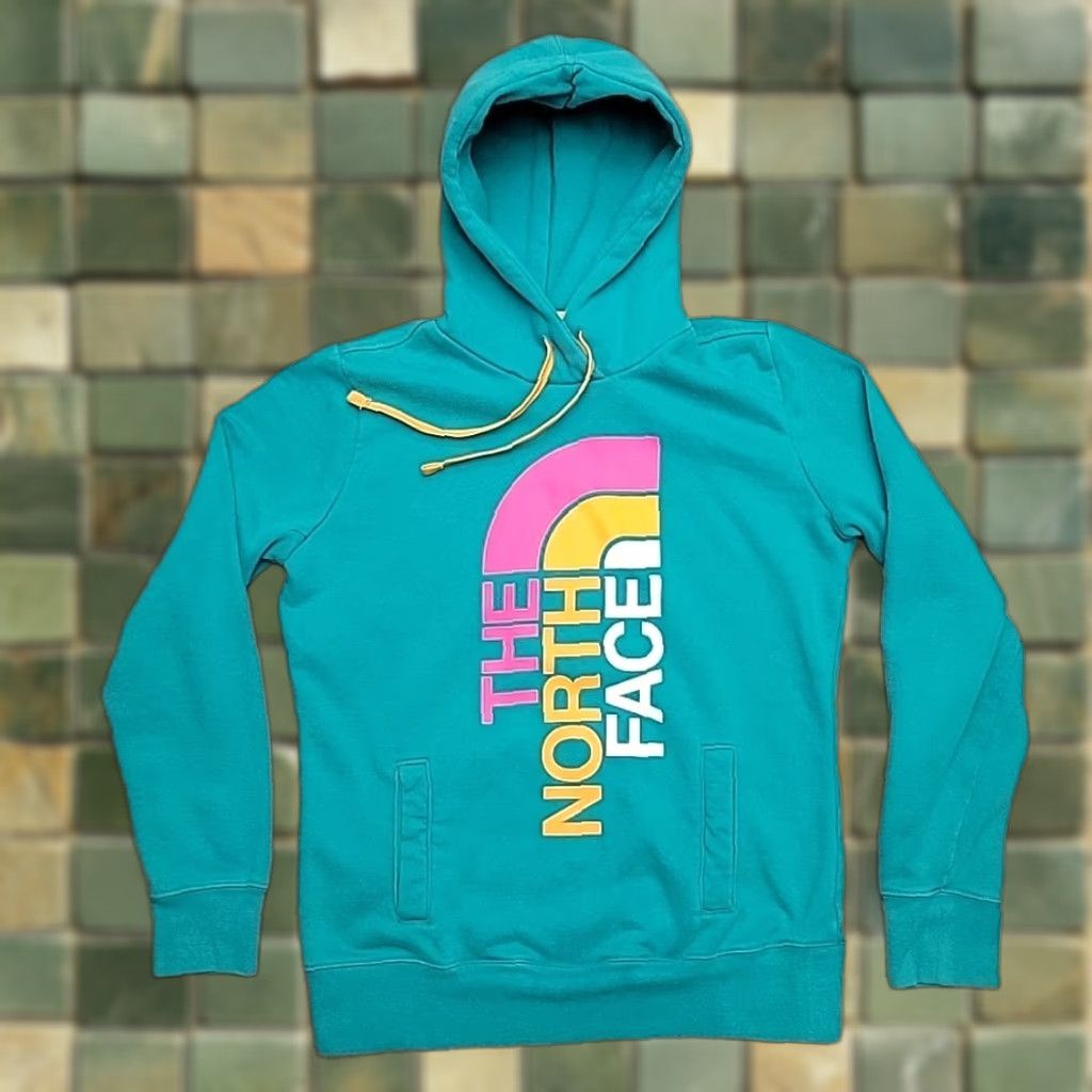 The North Face VINTAGE The North Face Hoodie Womens L Green Logo Front Hooded Pullover Sweatshirt Size L / US 10 / IT 46 - 1 Thumbnail