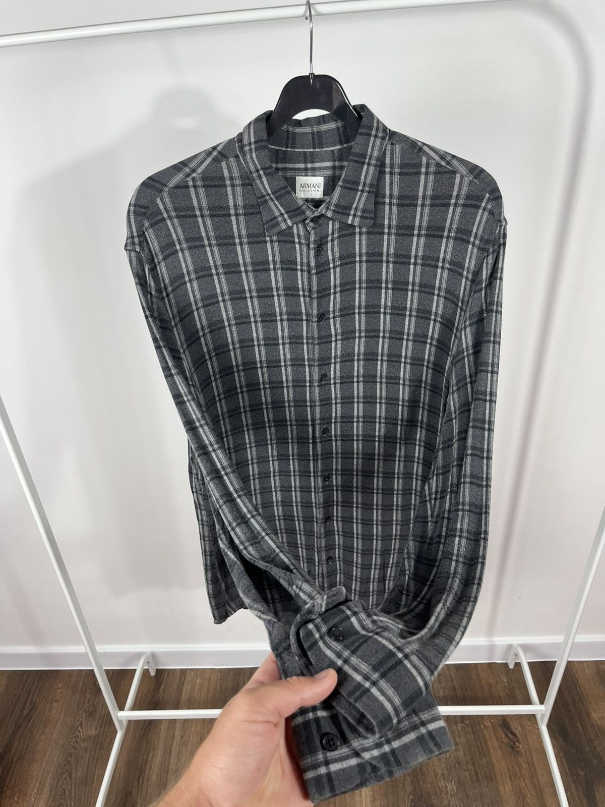 Armani Collezioni Armani Collezioni Gray Plaid Shirt Men’s L Long Sleeve Size US L / EU 52-54 / 3 - 5 Thumbnail