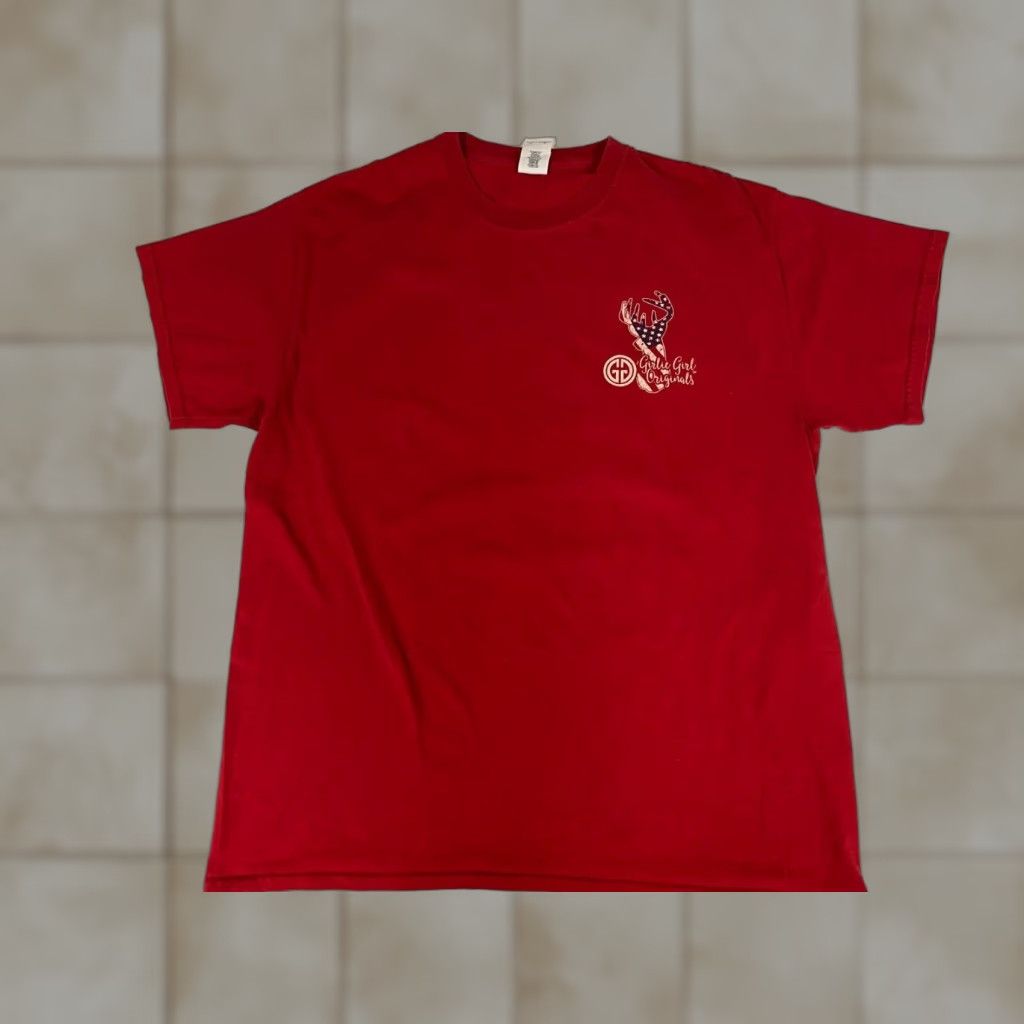 Gildan Gildan Deer Mens Shirt L Red Christmas Outdoor Logo Crew Neck T-Shirt Regular Cotton Short Sleeve Men Size US L / EU 52-54 / 3 - 1 Thumbnail