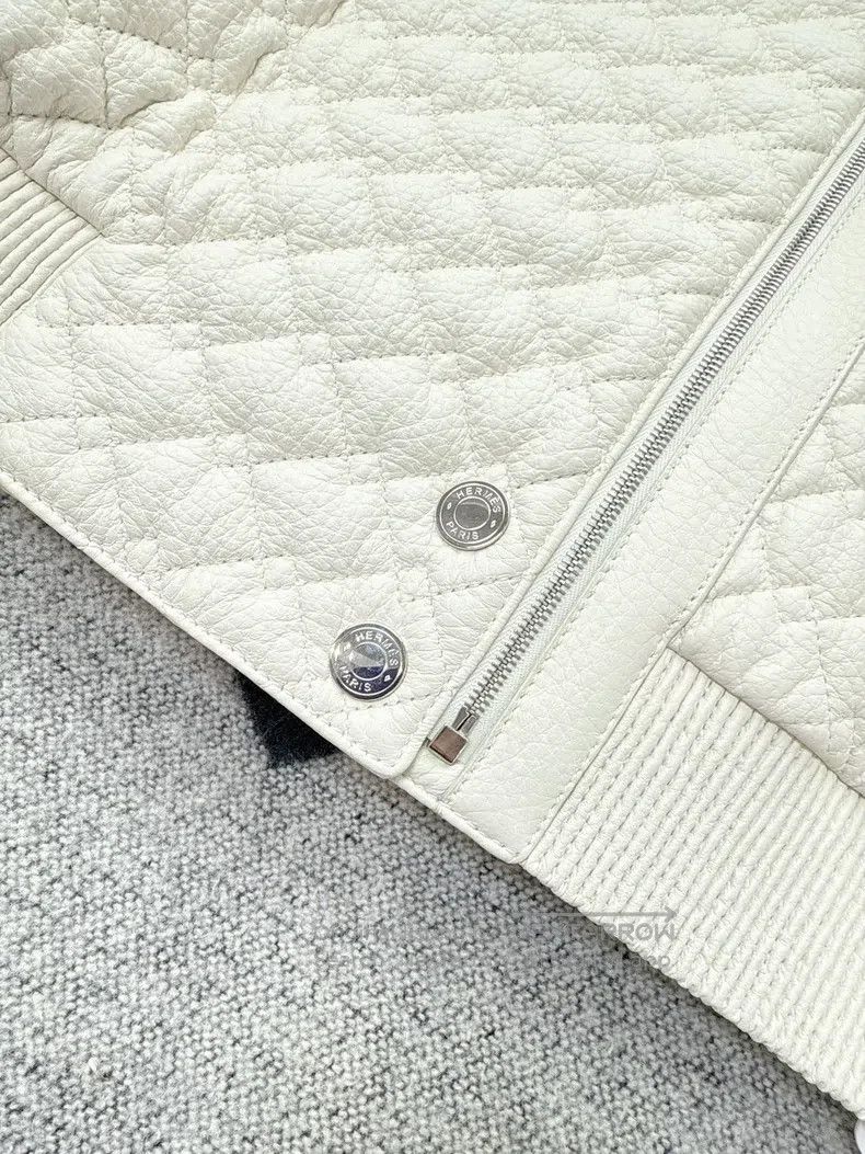 Hermes Hermes Autumn/winter white diamond pattern leather jacket Size XS / US 0-2 / IT 36-38 - 3 Thumbnail