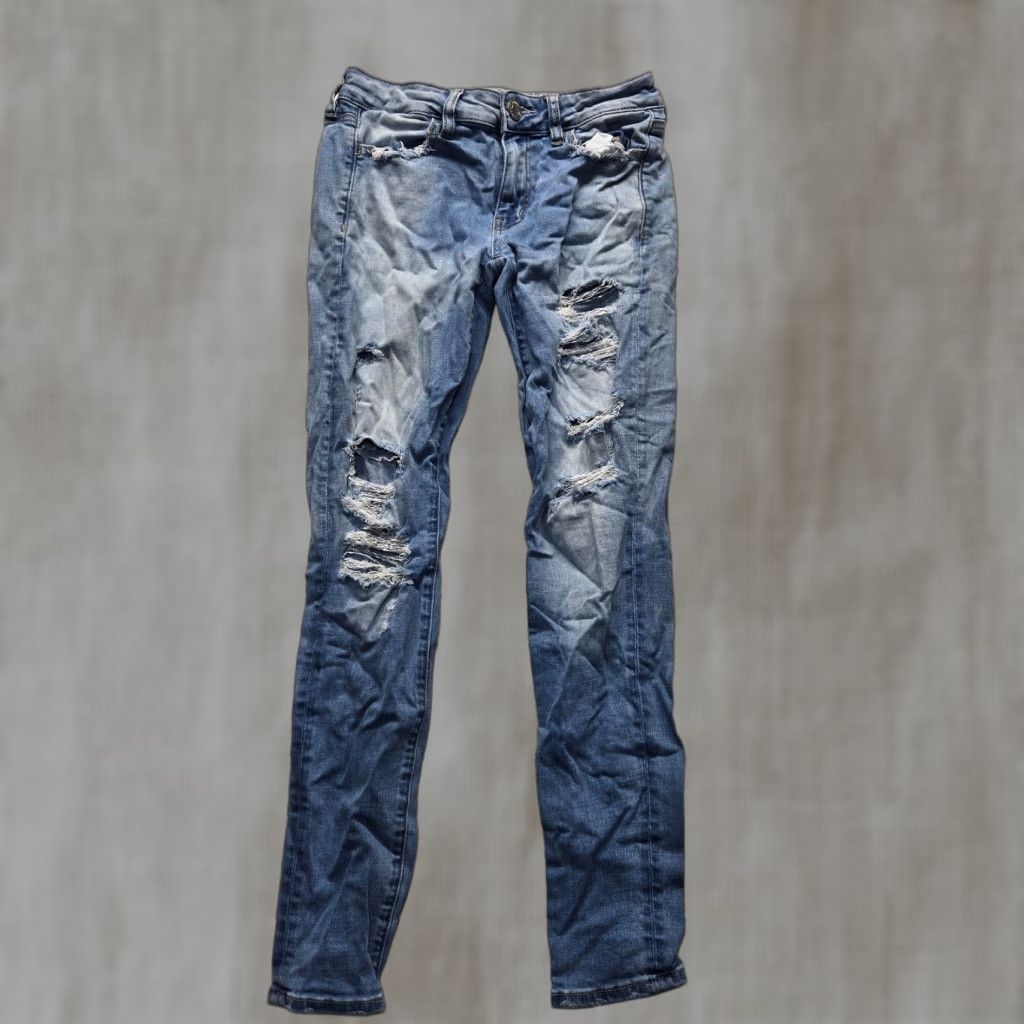 American Eagle Outfitters American Eagle Outfitters Jeans Jegging Super Stretch X Blue Denim Pants Destroyed Womens 2 Size 26" / US 2 / IT 38 - 1 Thumbnail