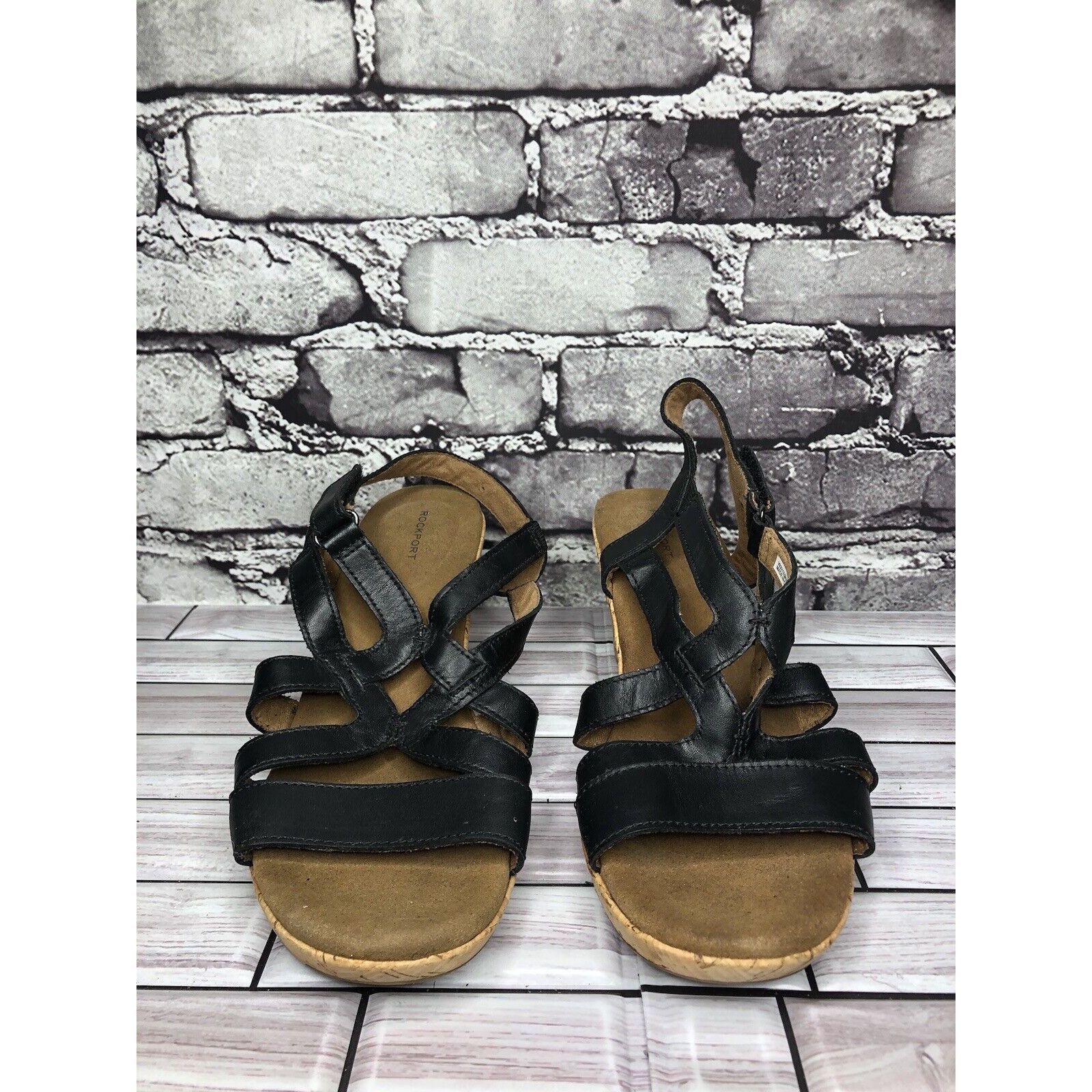 Rockport Rockport Black Leather Casual Cork Wedge Strappy Sandals Wom Size US 8.5 / IT 38.5 - 2 Thumbnail