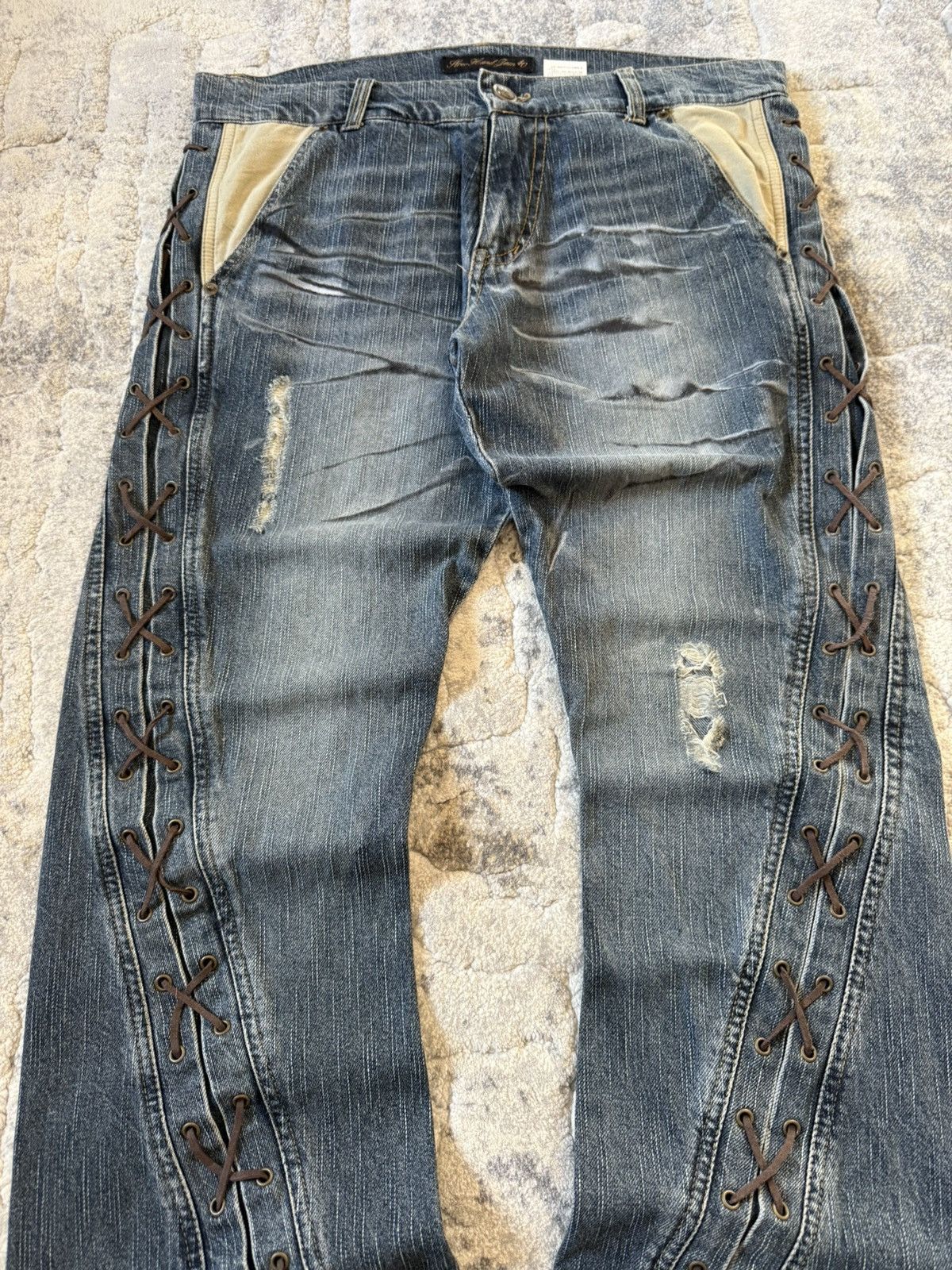 If Six Was Nine Slow Hand Jam 40 Paneled Asymmetrical Lace Up Flared Jeans Size US 32 / EU 48 - 3 Thumbnail