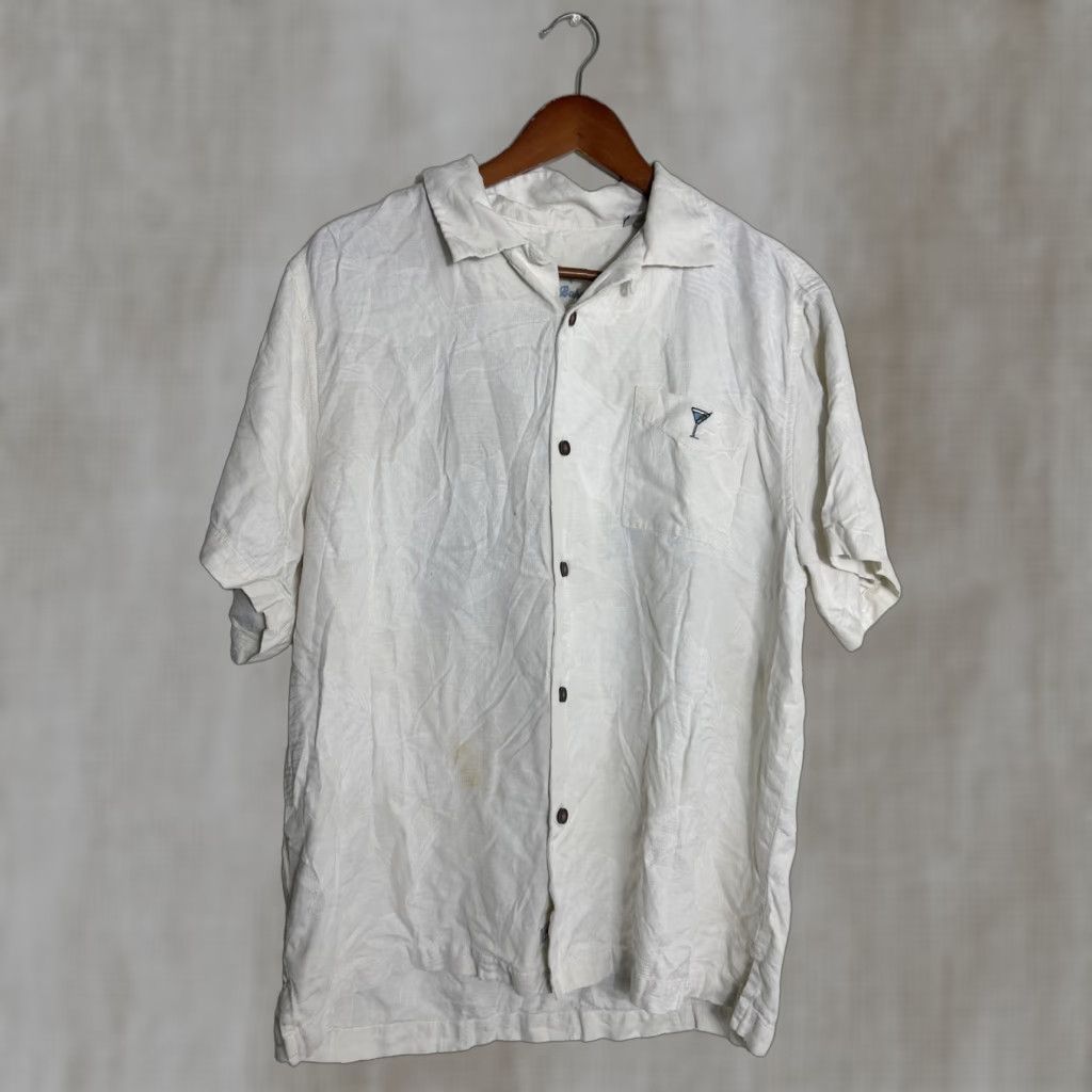 Tommy Bahama VINTAGE Tommy Bahama Mens Large Button-Up Shirt White Stained Martini Glass Parrots Party Short Sleeve, Casual Island Style Mens Size US L / EU 52-54 / 3 - 1 Thumbnail