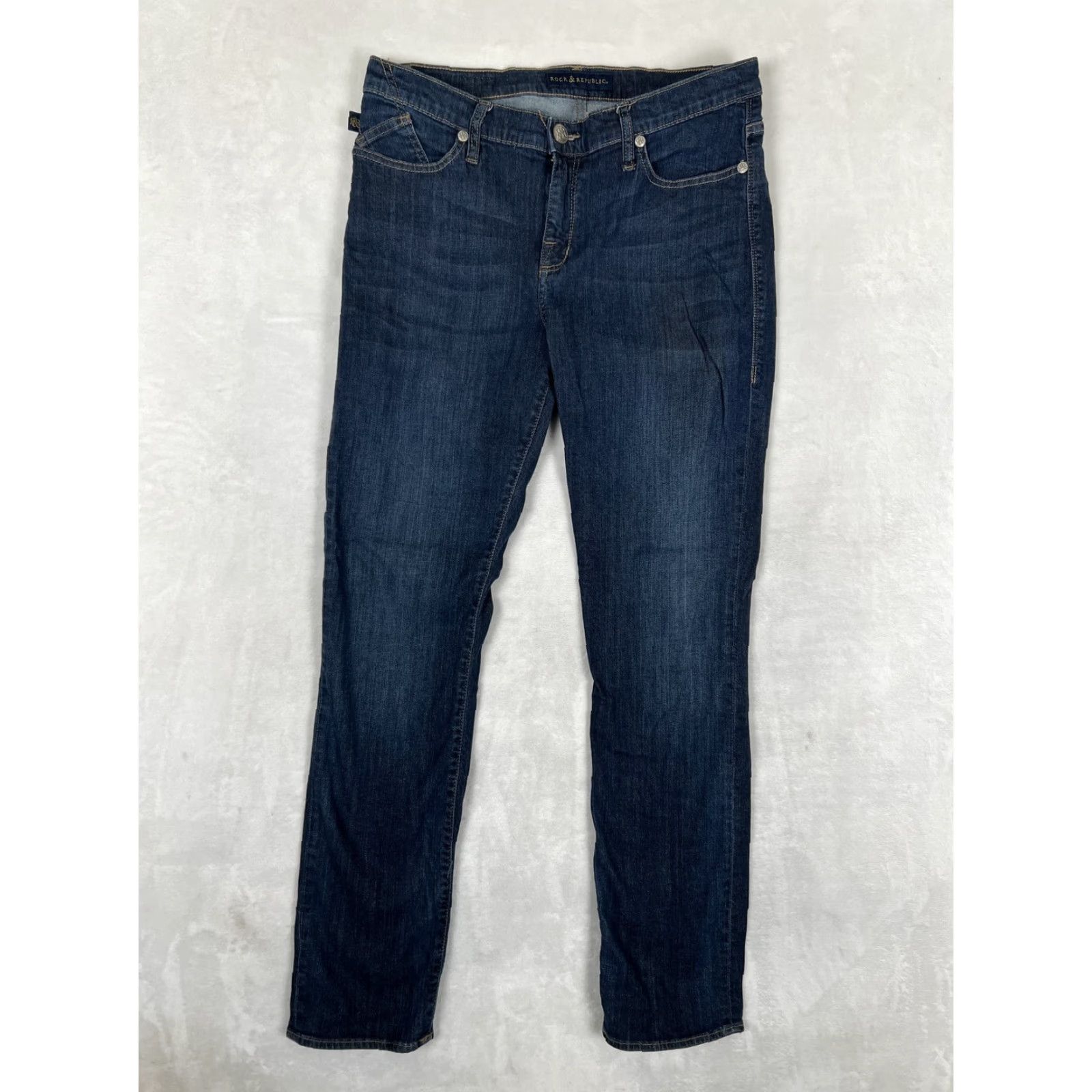 Vintage Rock & Republic Jeans Berlin Womens 14 Blue Dark Wash Straight Stretch Denim Size 36" / US 14 / IT 50 - 2 Thumbnail