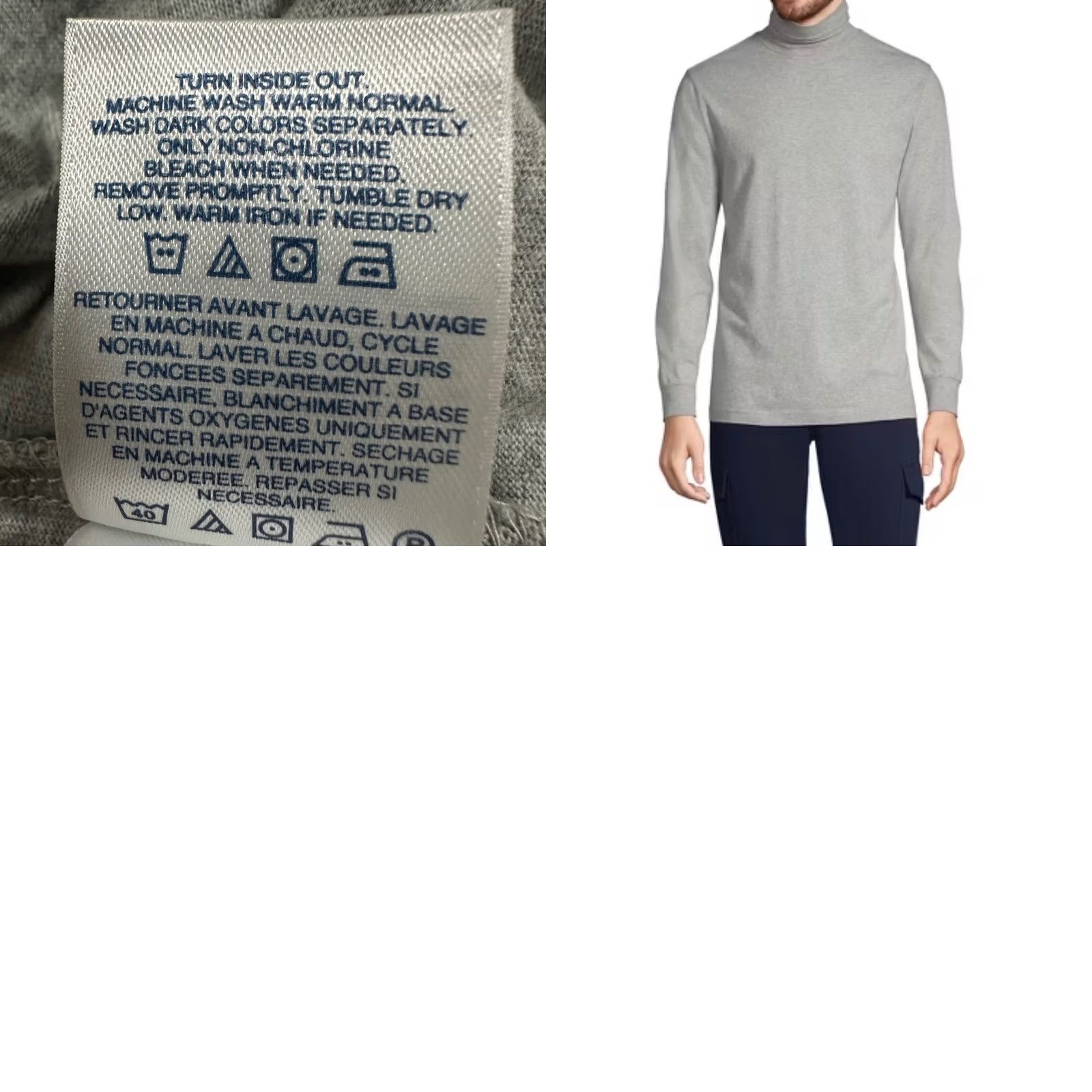 Lands' End Lands' End Men's Turtleneck Heather Gray Cotton Long Sleeves Pullover Size S Size US S / EU 44-46 / 1 - 8 Thumbnail