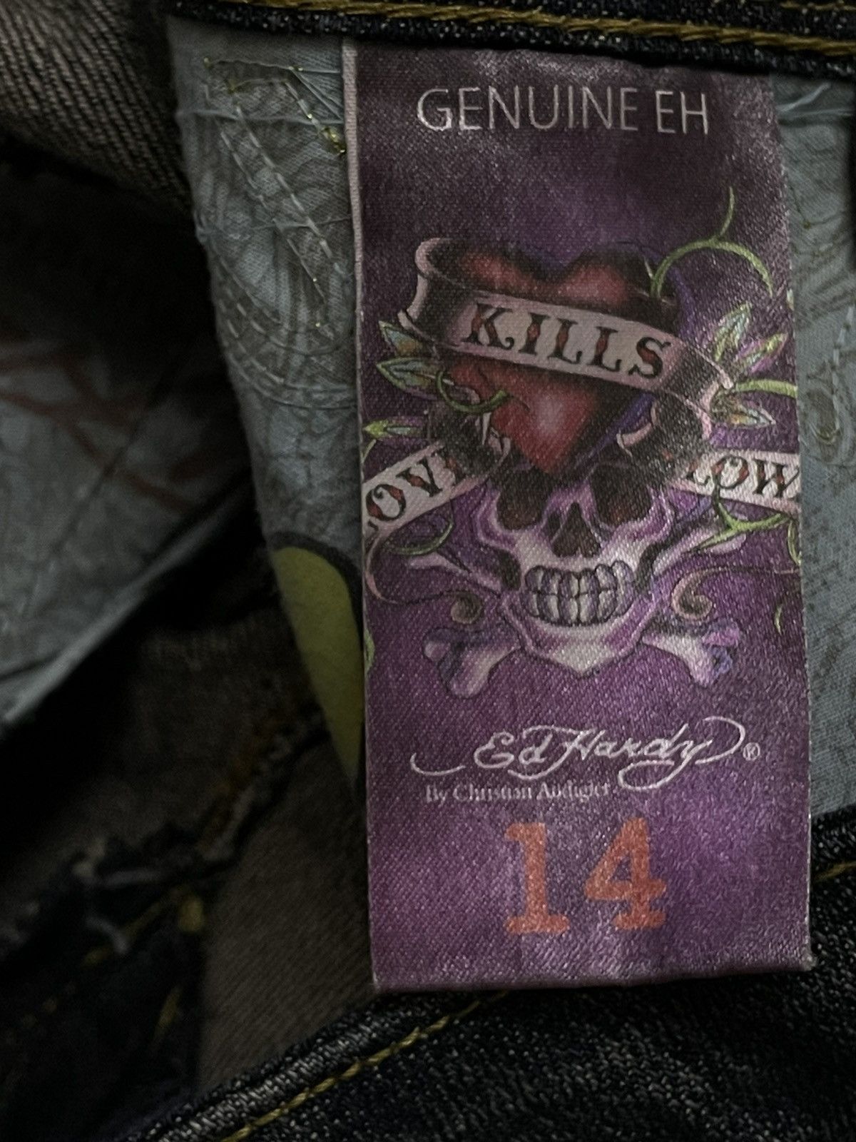 Christian Audigier Vintage 90s Authentic Designer Christian Audiger Skull Denim Size US 33 - 10 Thumbnail