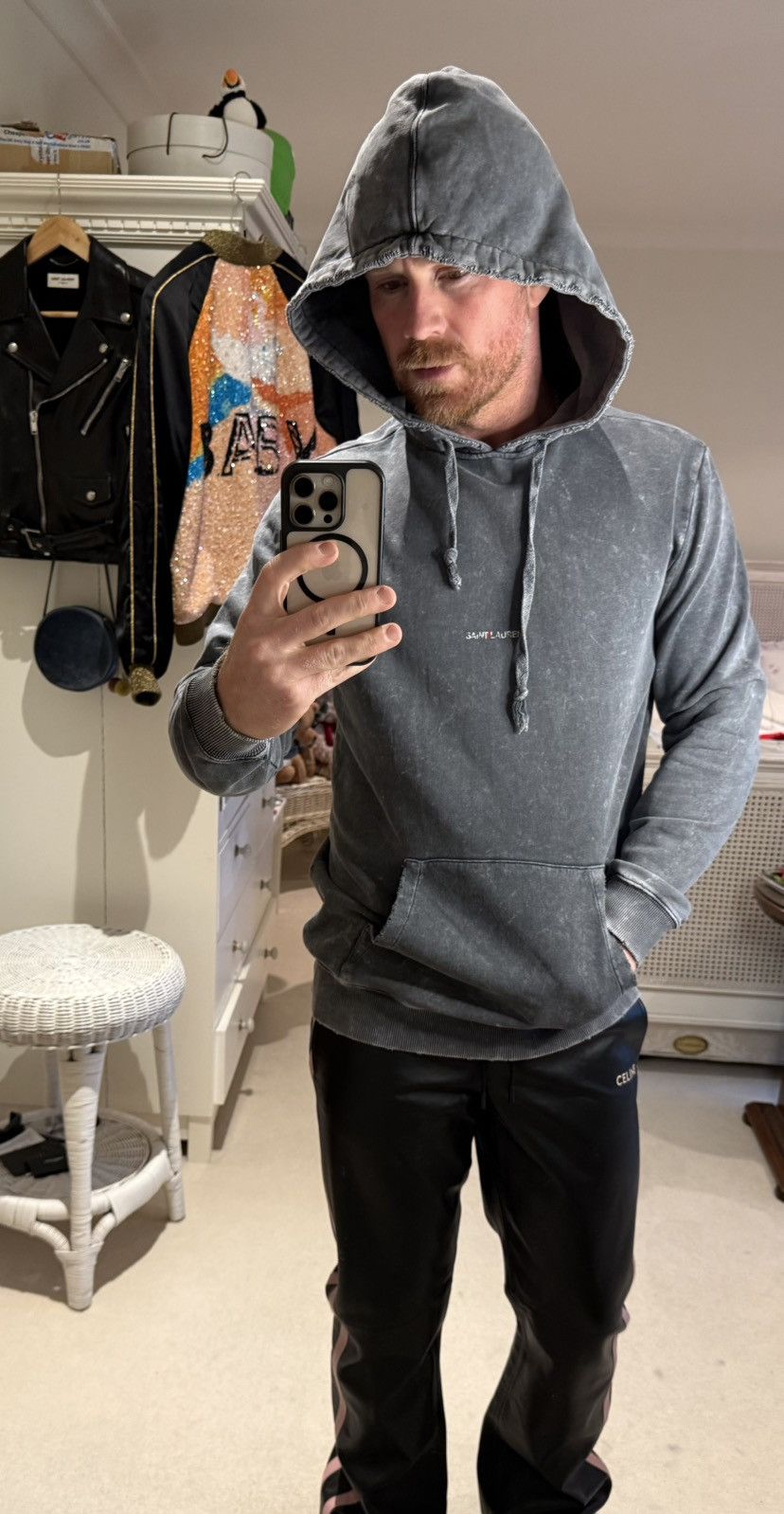 Saint Laurent Paris $890 Saint Laurent acid wash grey Rive Gauche logo hoodie M Size US M / EU 48-50 / 2 - 9 Thumbnail