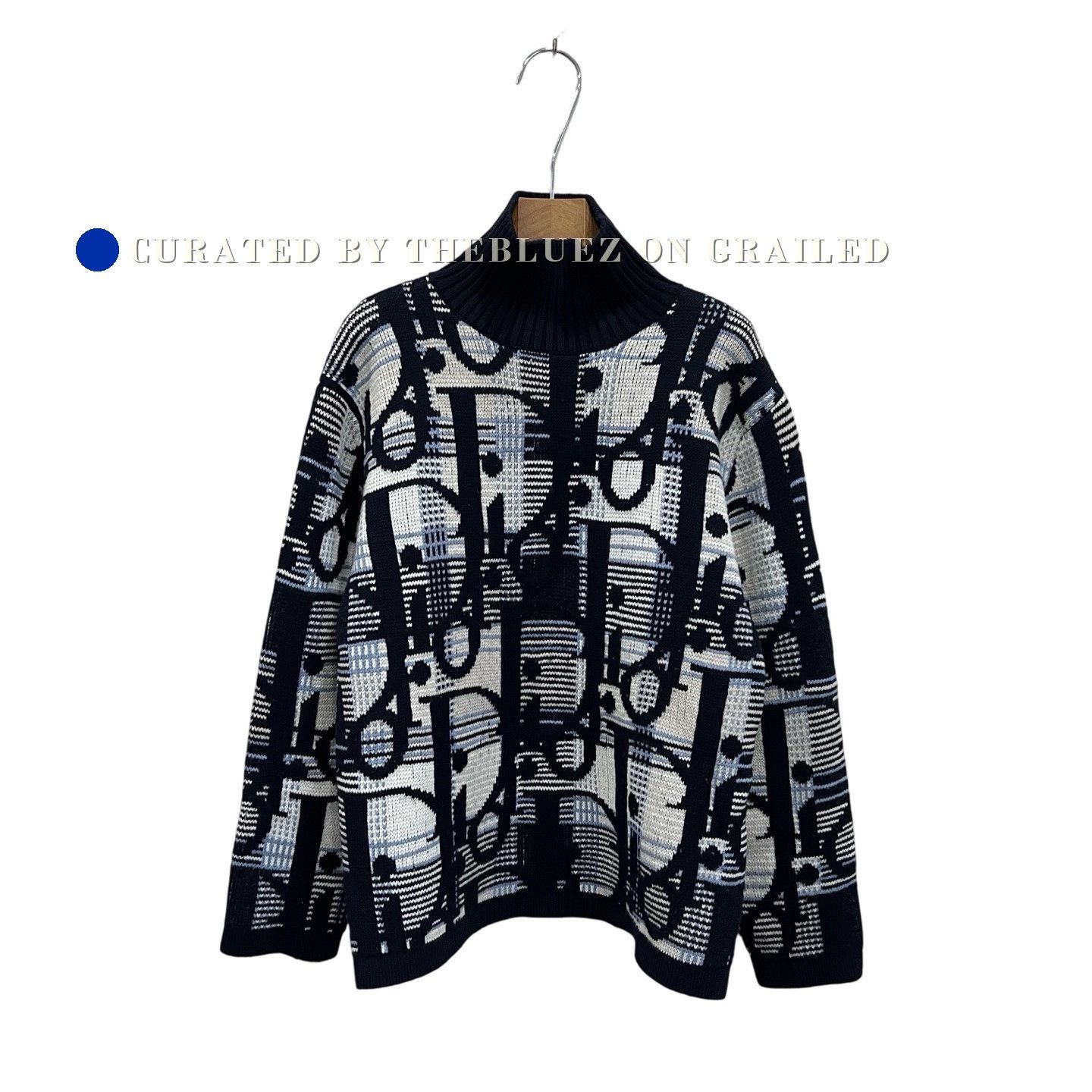 Dior Dior Navy Blue All-Over Print Wool Turtleneck Size S / US 4 / IT 40 - 1 Thumbnail