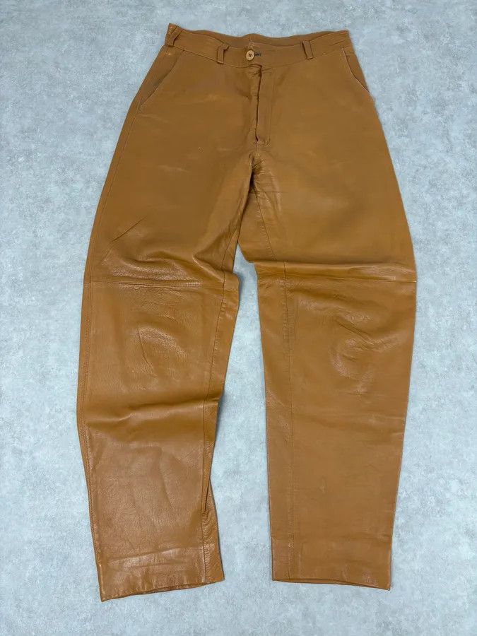 Vintage 1980s Gianni Versace Cognac Leather Pants Size US 32 / EU 48 - 3 Thumbnail