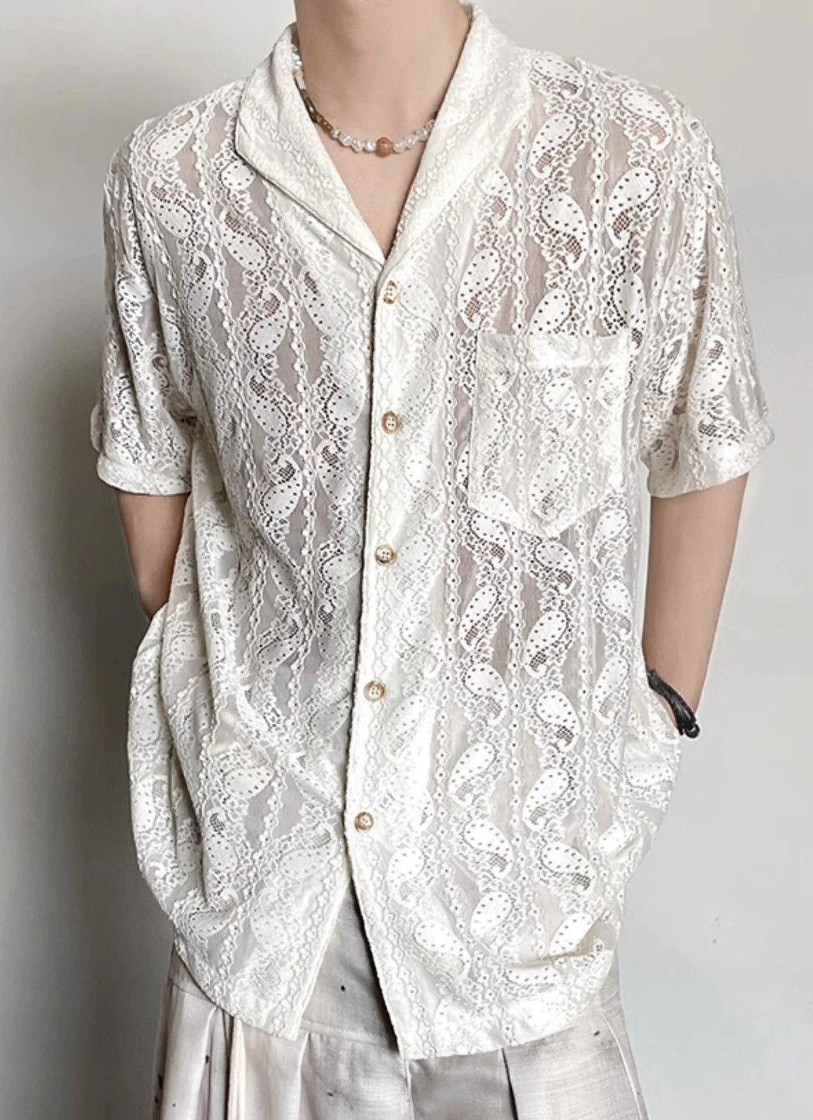image of Crazy Shirts Paisley Mesh Floral Short Sleeve Shirt in White, Men's (Size Medium)