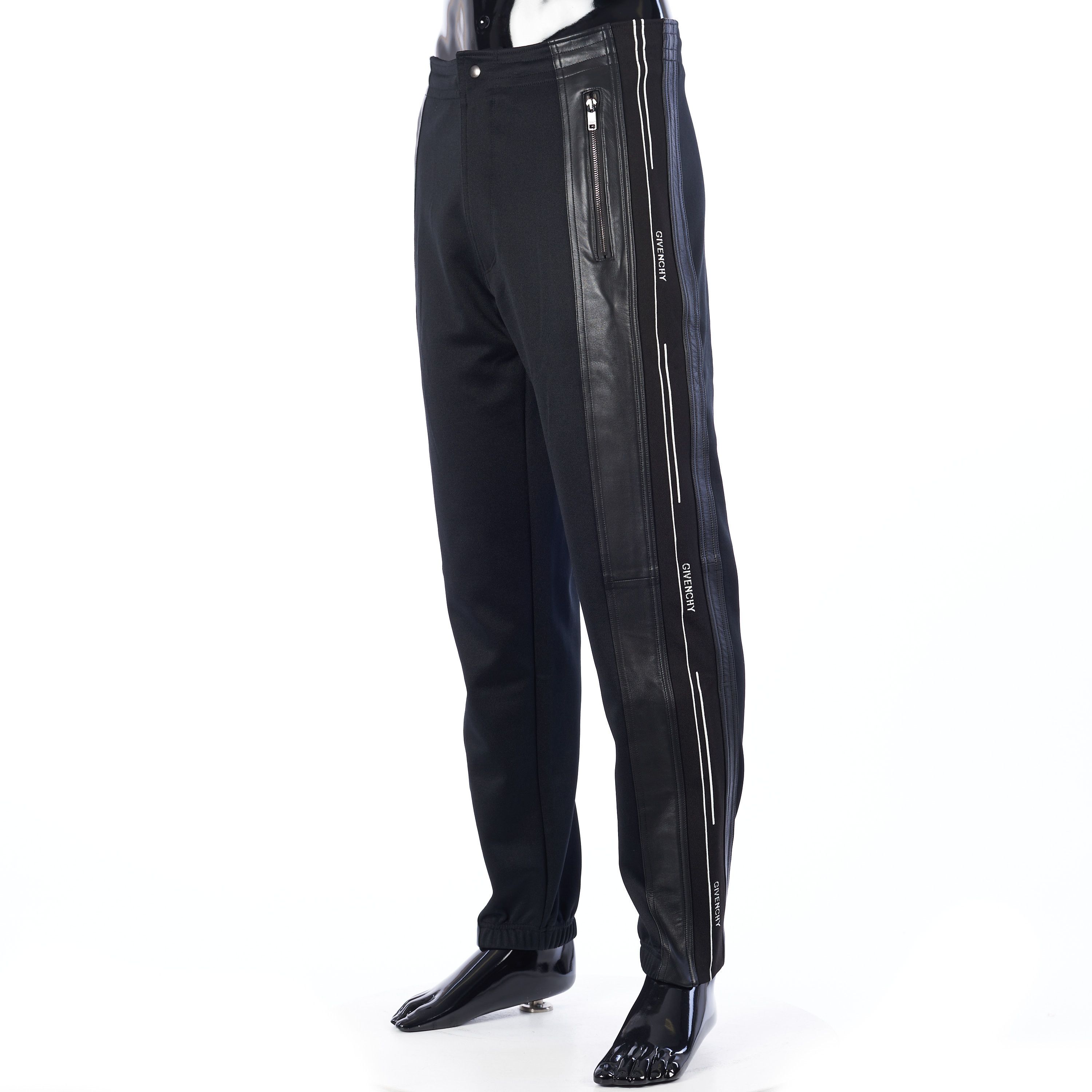 Givenchy Black Leather Panelled Jogging Pants Size S Size US 30 / EU 46 - 2 Thumbnail