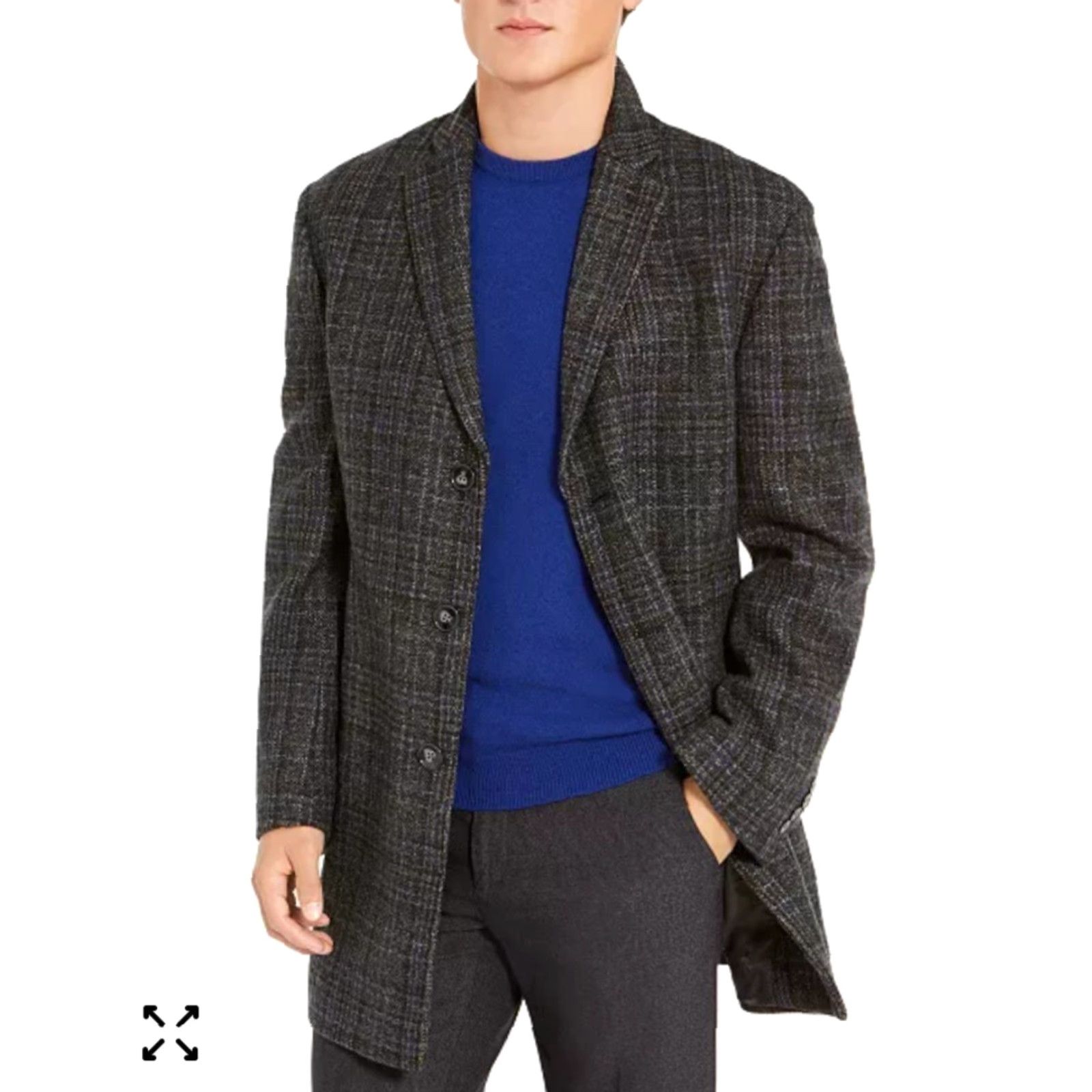 Calvin Klein CALVIN KLEIN Overcoat Coat Slim Wool Gray 44R Men Long Plaid Button Pros`per` Car XK? Size US S / EU 44-46 / 1 - 2 Thumbnail