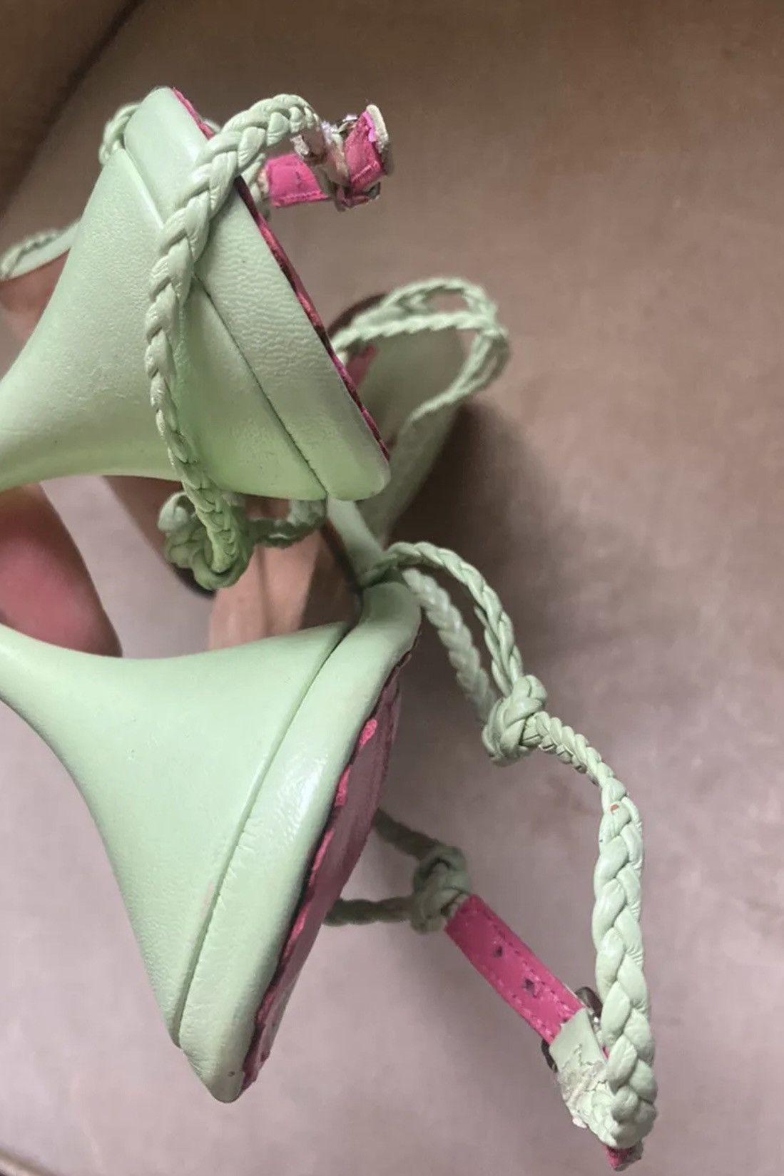 LILLY PULITZER Women's Green Weave Straps Stiletto Sandals