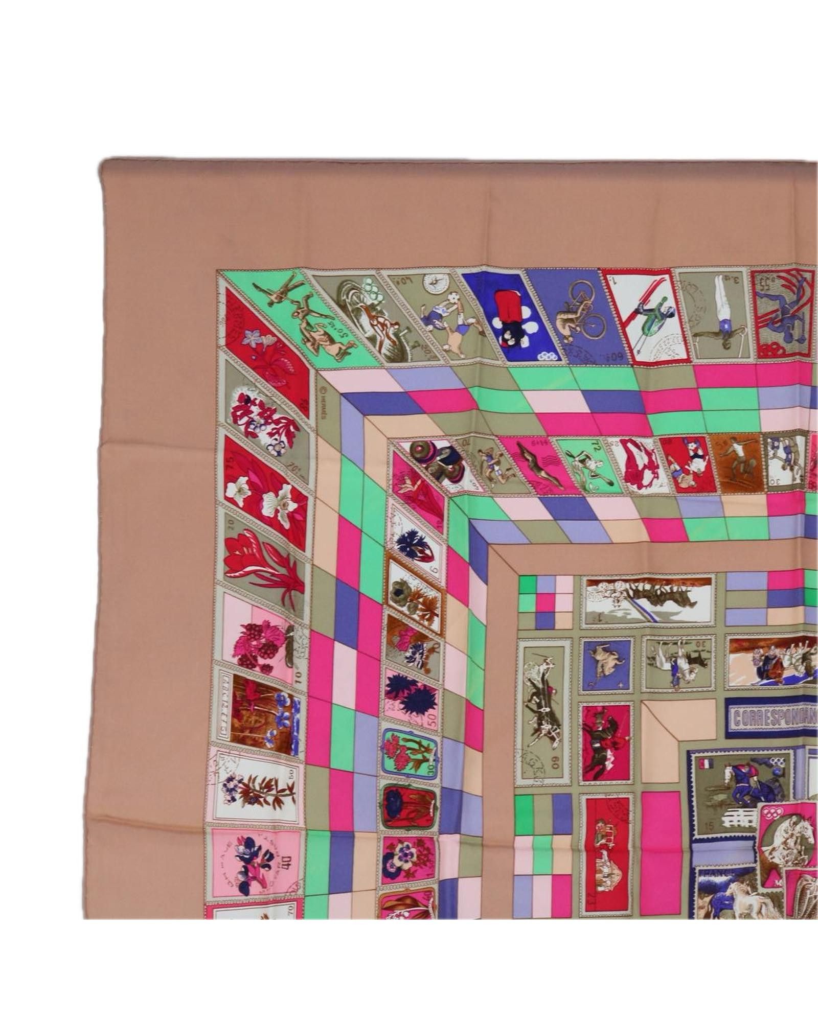 image of Hermes Silk Beige Scarf - Made In France, Women's