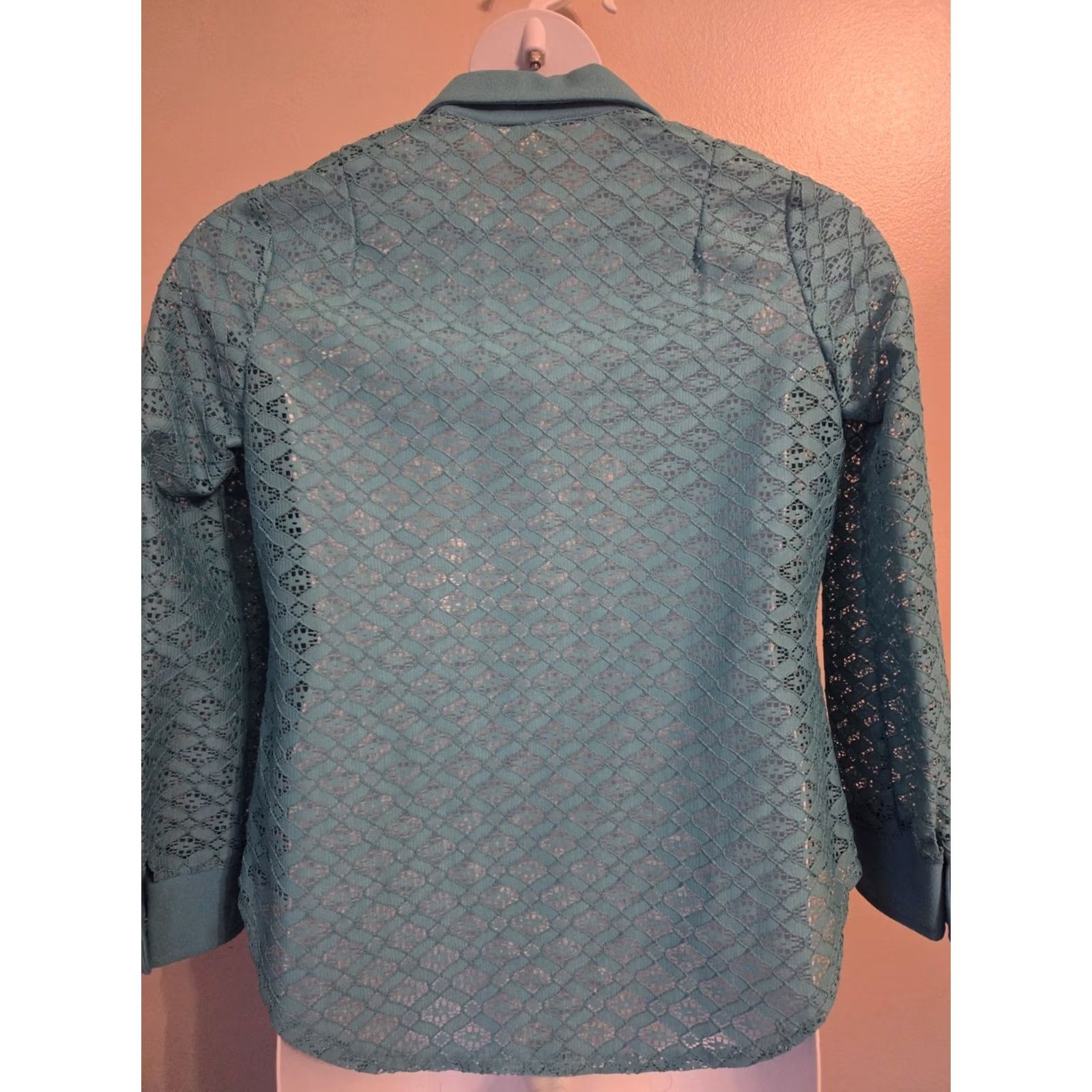 Vintage VINTAGE 70s Teal Lace Blouse Top Plus 16.5 60s Size XXL / US 16-18 / IT 52-54 - 5 Thumbnail