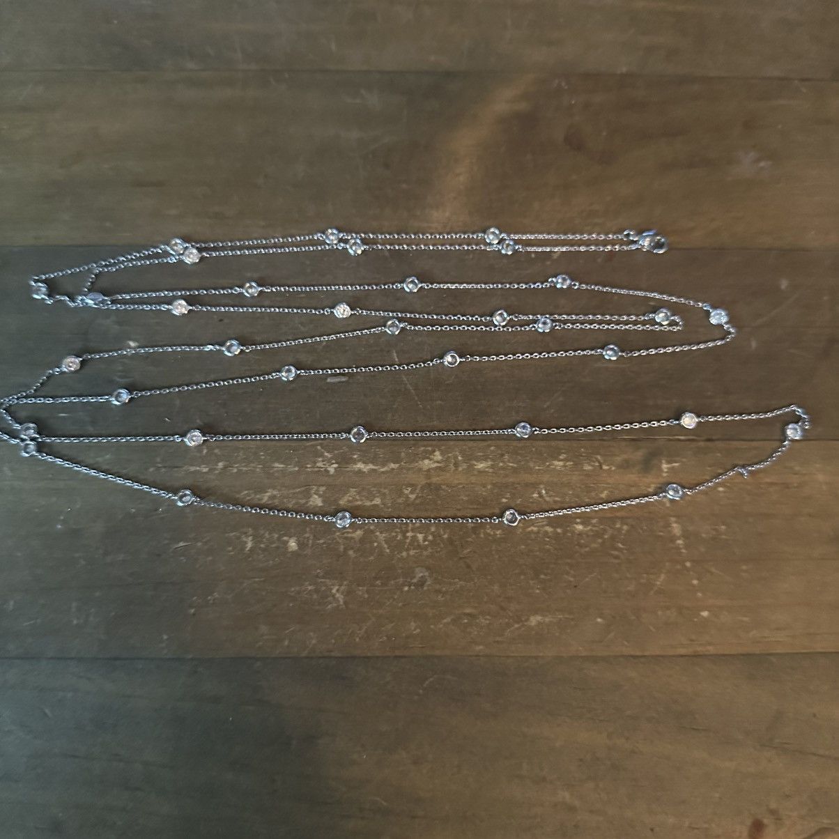 Other Long silver tone station bezeled rhinestone necklace Size ONE SIZE - 3 Thumbnail