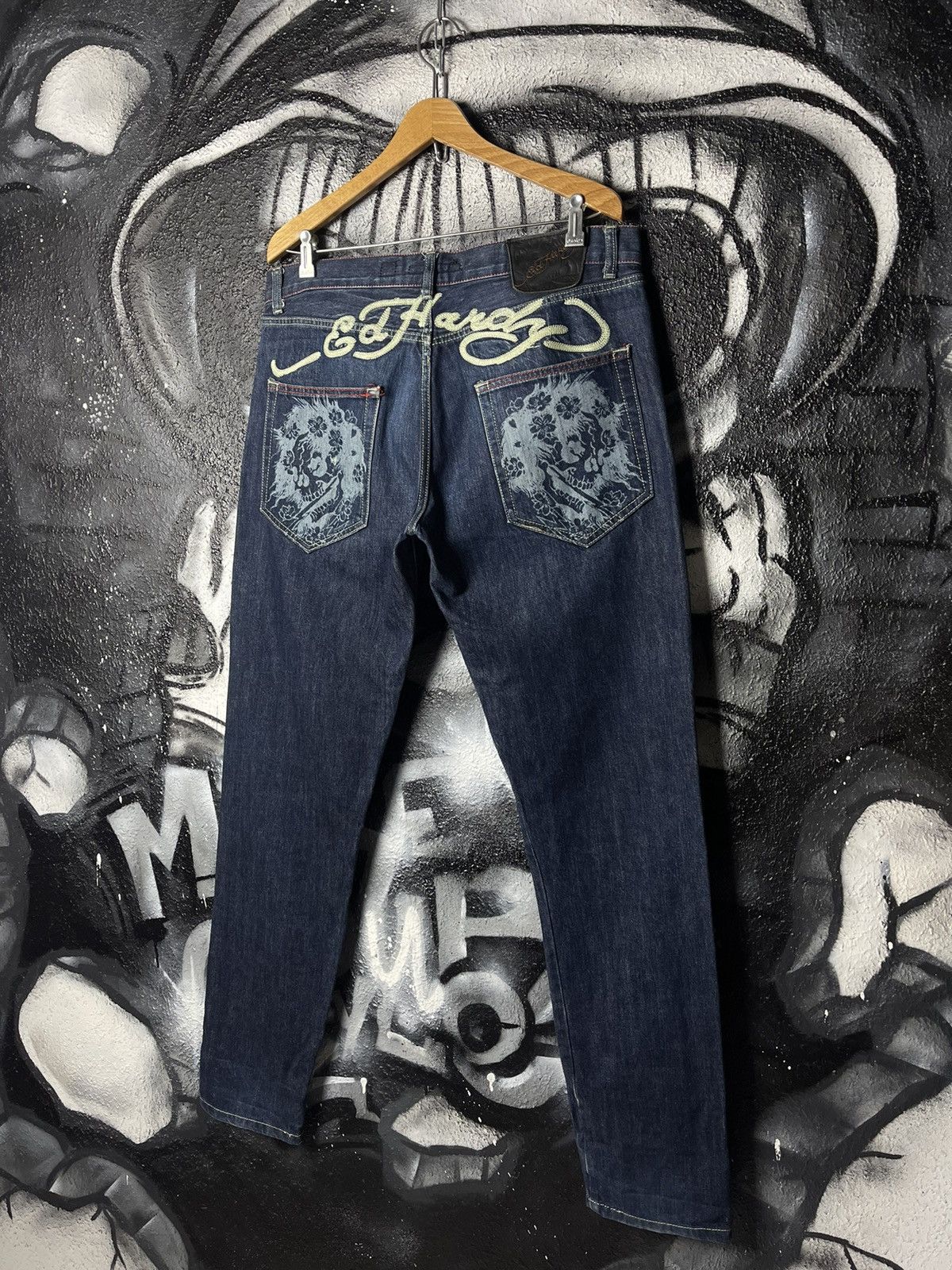 Christian Audigier Ed Hardy by Christian Audigier Vintage Skull Logo Jeans Size US 33 - 1 Thumbnail