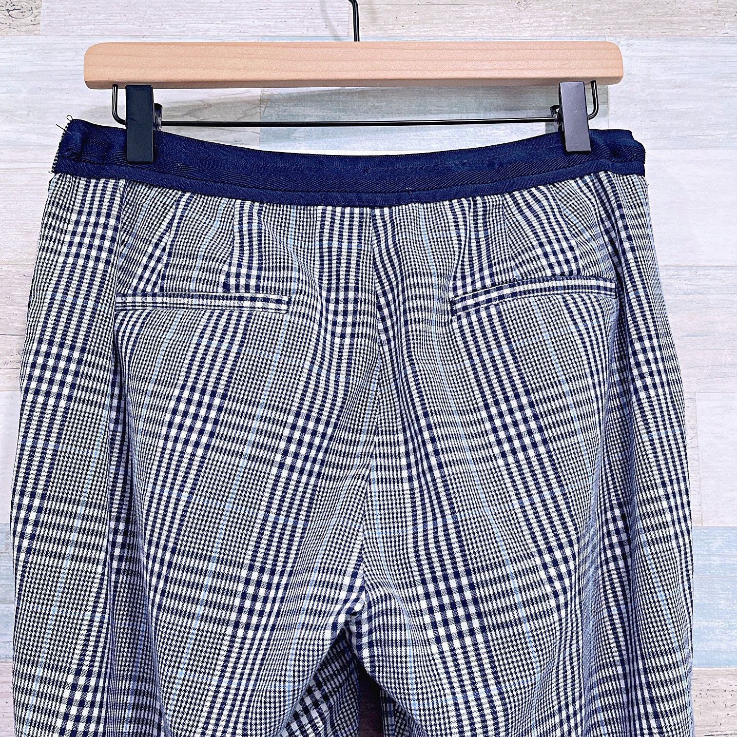 Zara ZARA Plaid Slim Leg Ankle Trousers Blue Womens Large Size 34" / US 12 / IT 48 - 6 Thumbnail