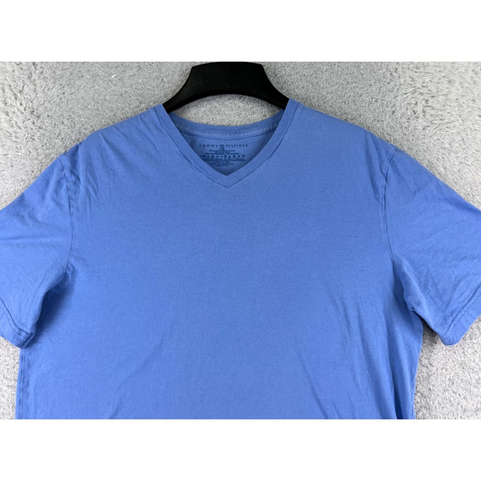 Tommy Hilfiger Tommy Hilfiger Shirt Women's Large Blue V-Neck Short Sleeve Cotton Logo Size L / US 10 / IT 46 - 4 Thumbnail