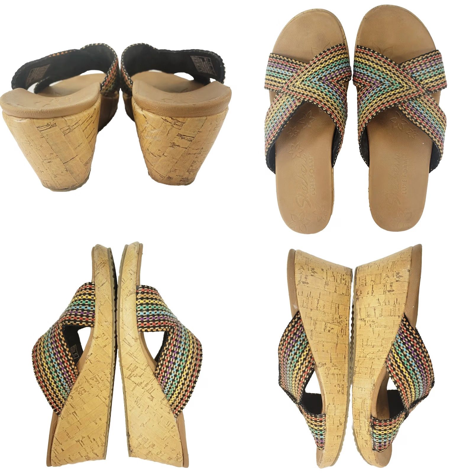 SKECHERS Skechers Beverlee Multicolor Wedge Slide Sandals Women 8 Slip-On Boho Chic Striped Luxe Foam Comfort Size US 8 / IT 38 - 8 Thumbnail
