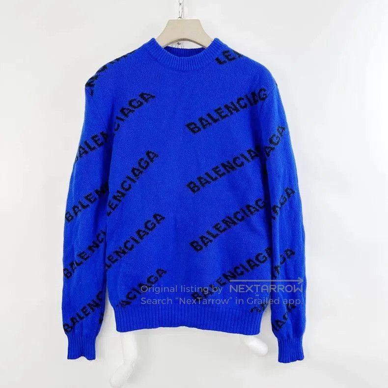 Balenciaga Balenciaga Blue Logo Print Sweater S. Size US S / EU 44-46 / 1 - 1 Thumbnail