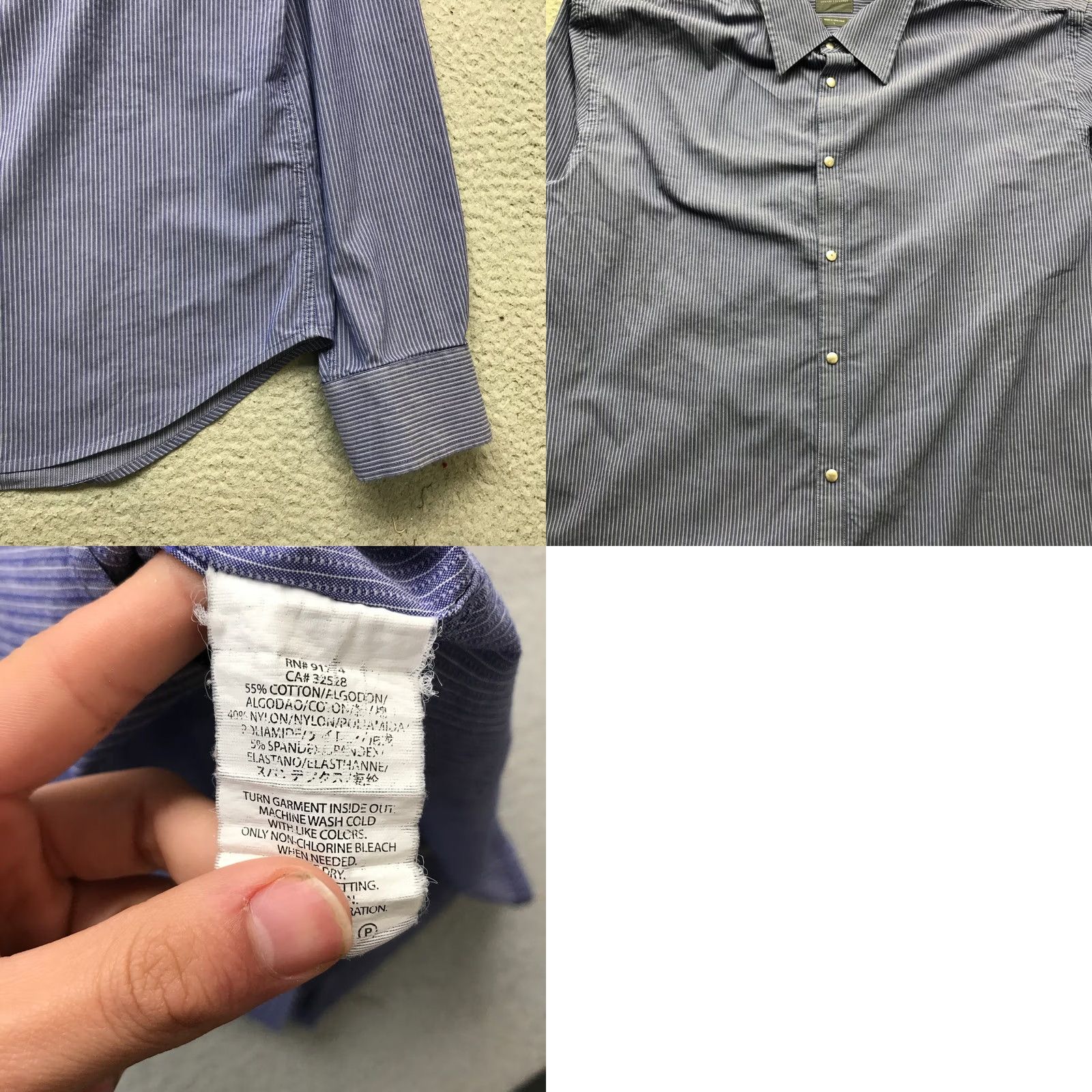 Armani Exchange Armani Exchange Button-Up Shirt Mens L Long Sleeve Pinstripe Blue Dress Shirt Casual Travel Mens Size 42R - 8 Thumbnail