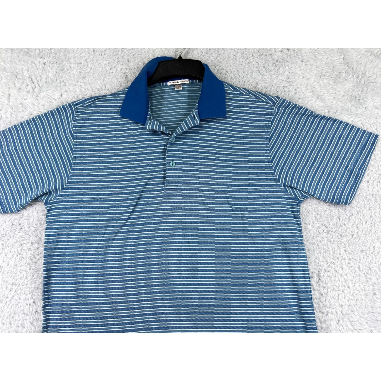 Peter Millar Peter Millar Polo Shirt Mens Large Blue Stripe 100% Cotton Short Sleeve Golf Shirt Size US L / EU 52-54 / 3 - 4 Thumbnail