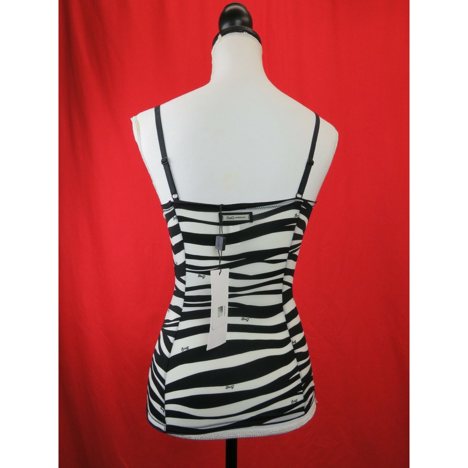 Dolce & Gabbana DOLCE GABBANA BLACK WHITE ZEBRA LOGO BRA STRETCH TANK TOP S Size S / US 4 / IT 40 - 2 Thumbnail