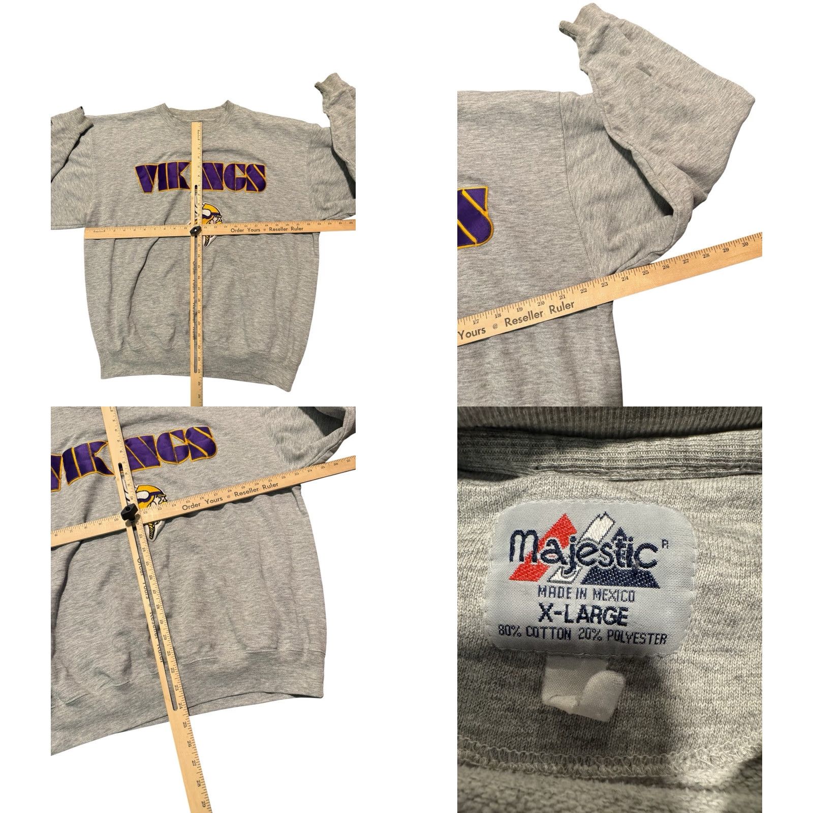 Vintage VINTAGE Majestic Minnesota Vikings Pullover Sweatshirt Crew Neck Cotton Gray XL Distressed Mens Size US XL / EU 56 / 4 - 9 Thumbnail
