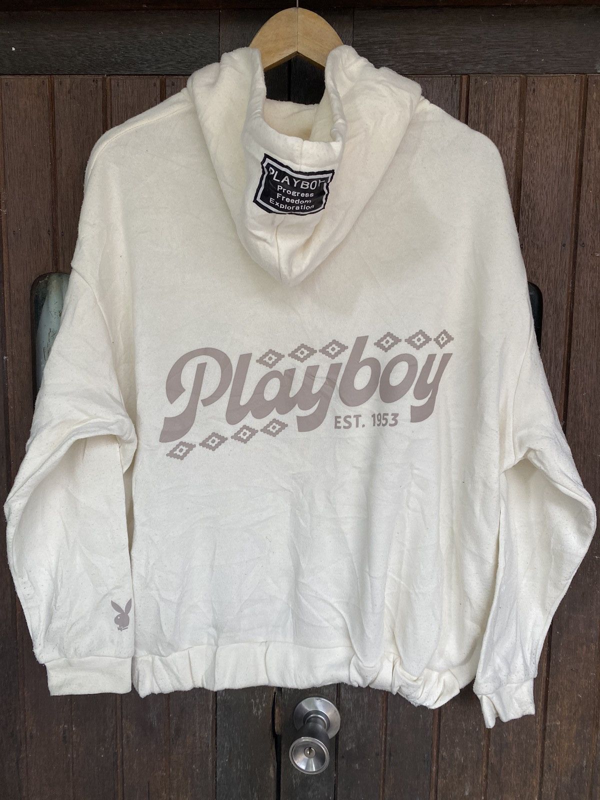 image of Playboy Freedom Zip Up White Hoodies, Women's (Size Medium)
