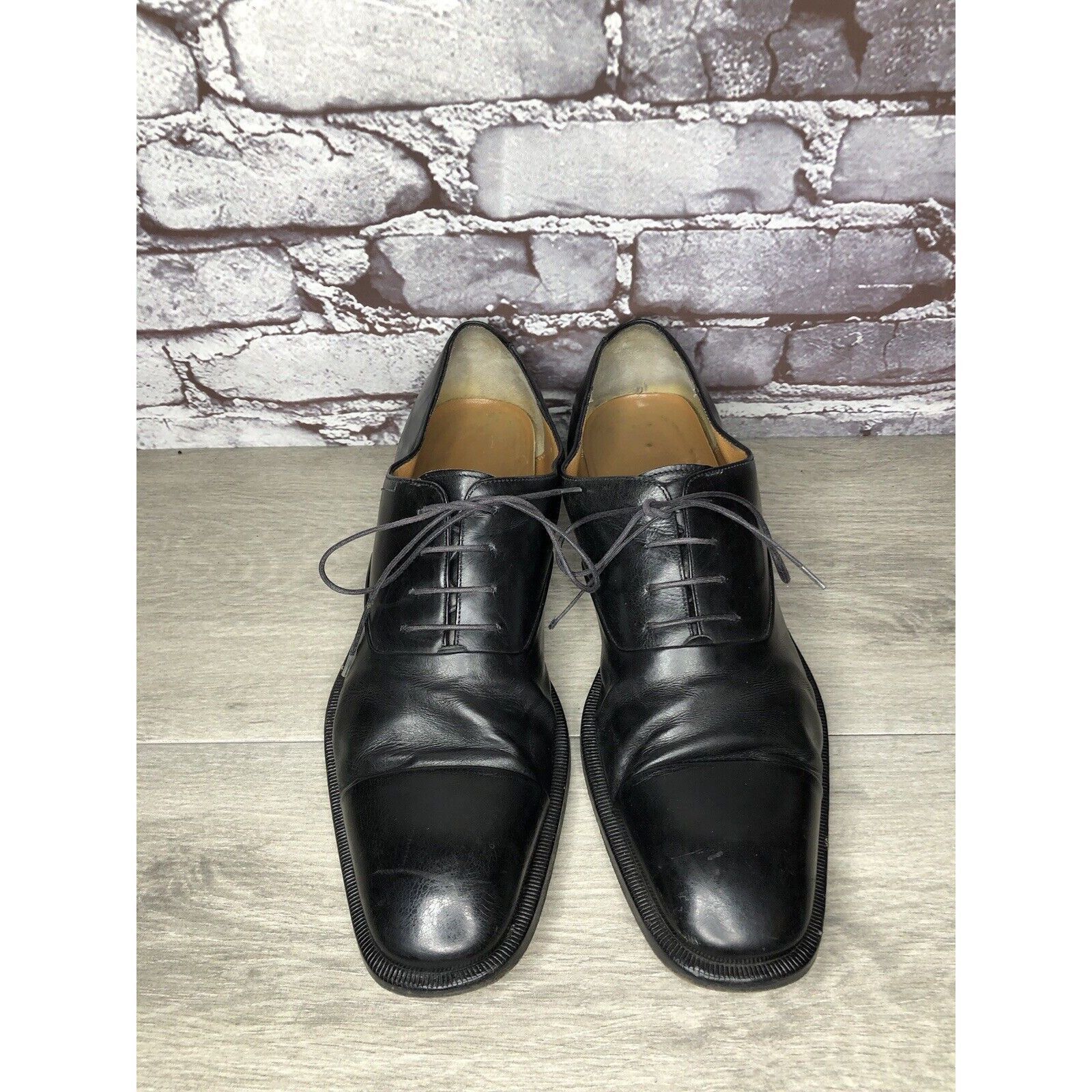 Salvatore Ferragamo Salvatore Ferragamo Black Leather Cap Toe Dress Shoes Oxford Size US 10.5 / EU 43-44 - 21 Thumbnail