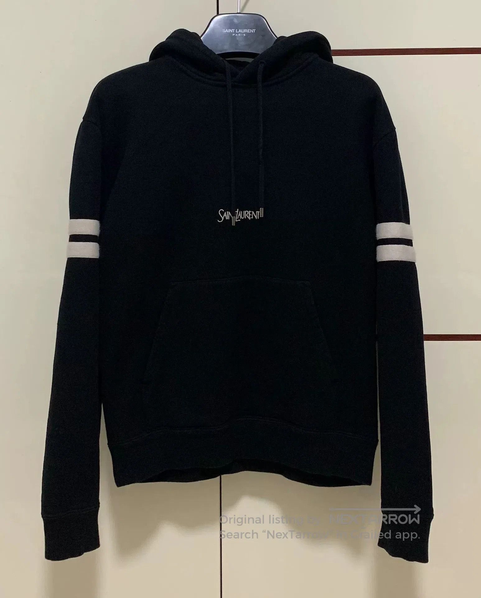 Saint Laurent Black Logo Hooded Sweatshirt.