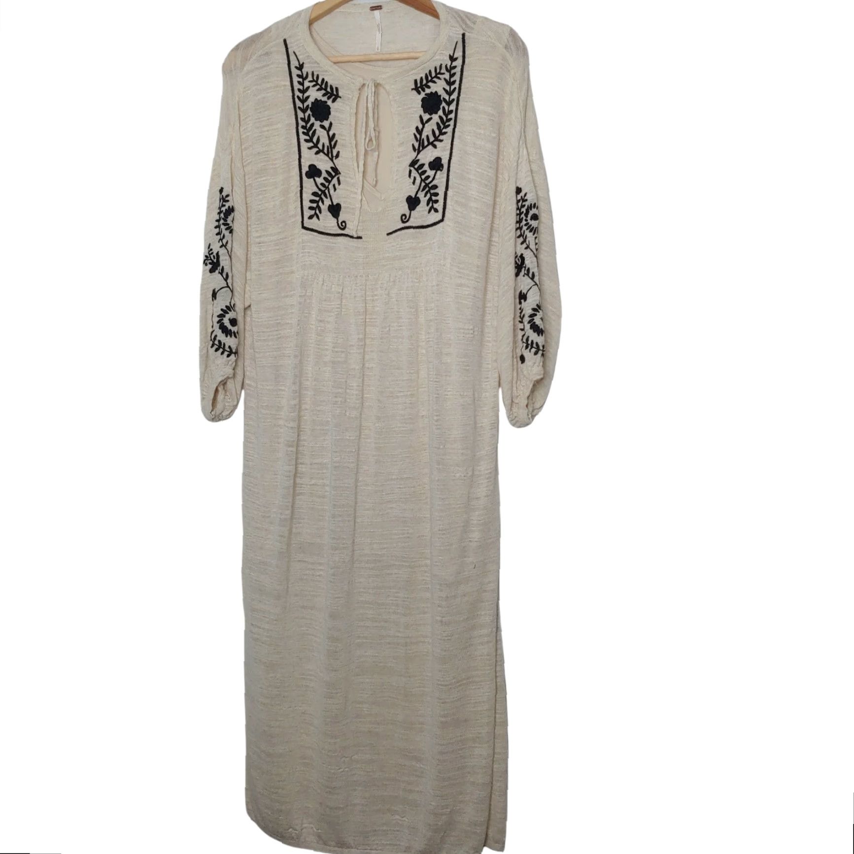 Free People Free People Dress Small Long Natural Off-white Burnout Knit Embroidered Boho Hippie 3/4 Sleeve Size S / US 4 / IT 40 - 3 Thumbnail