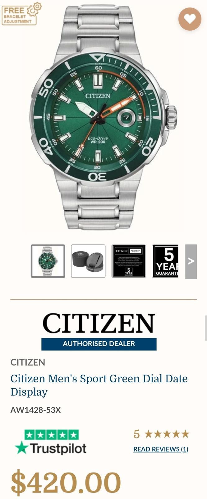 Citizen Citizen Eco-Drive Endeavor Green Dial Stainless Steel AW1428 Size ONE SIZE - 2 Thumbnail